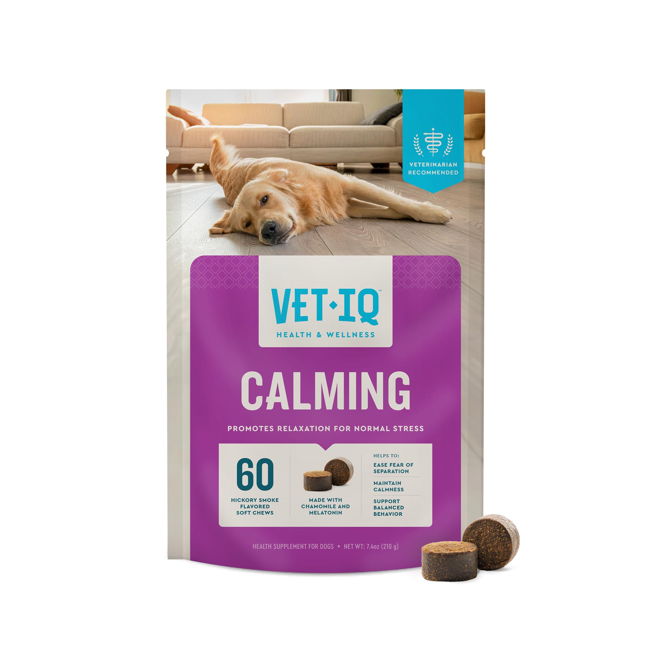 VetIQ Calming Support Supplement for Dogs, Calming Chews Help Manage Stress and Promote Relaxation, Anxiety Relief for Dogs, Mad
