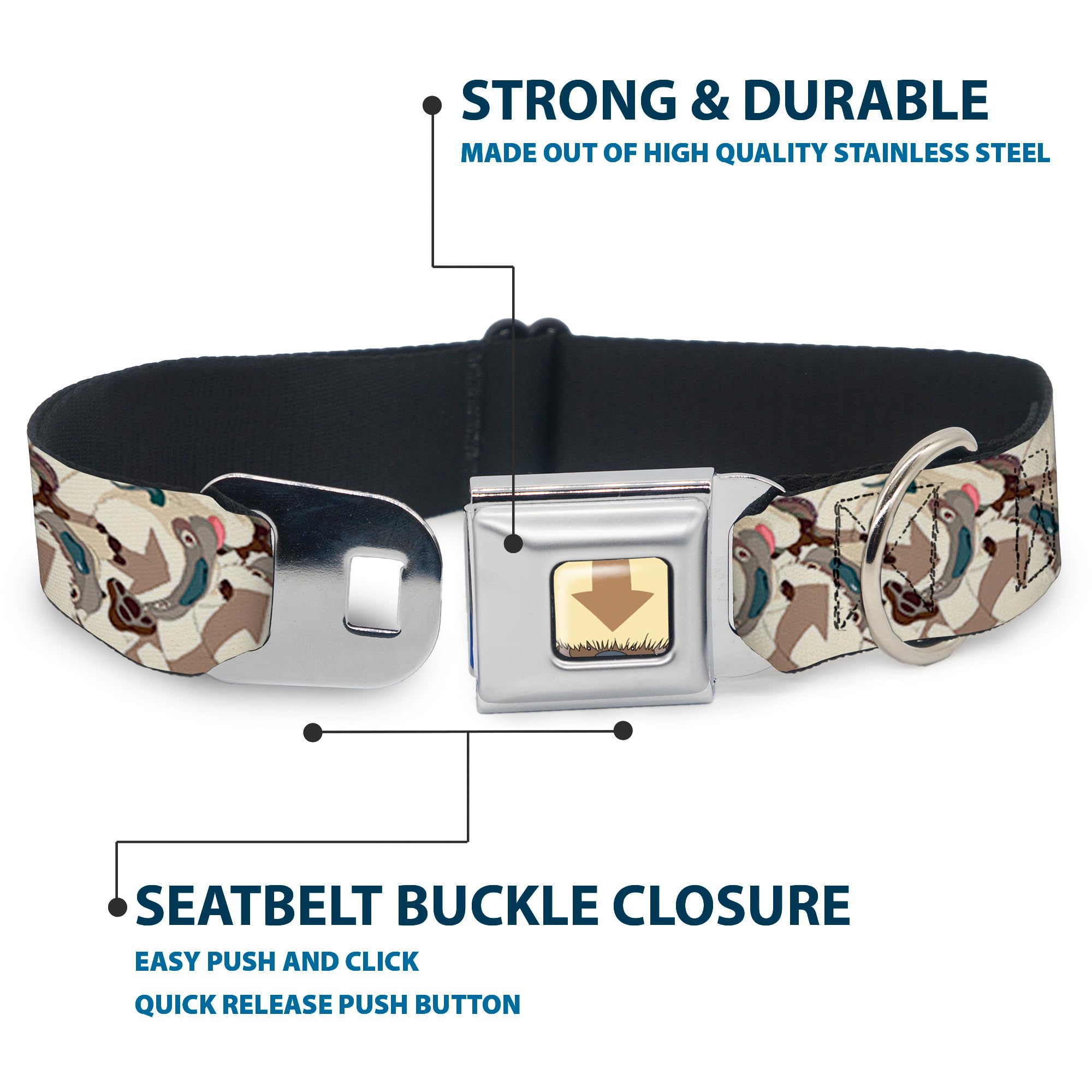 Buckle-Down Dog Collar Seatbelt Buckle Avatar The Last Airbender Appa Pose Stacked, 1.5' Wide - Fits 16-23' Neck - Medium, Dc-