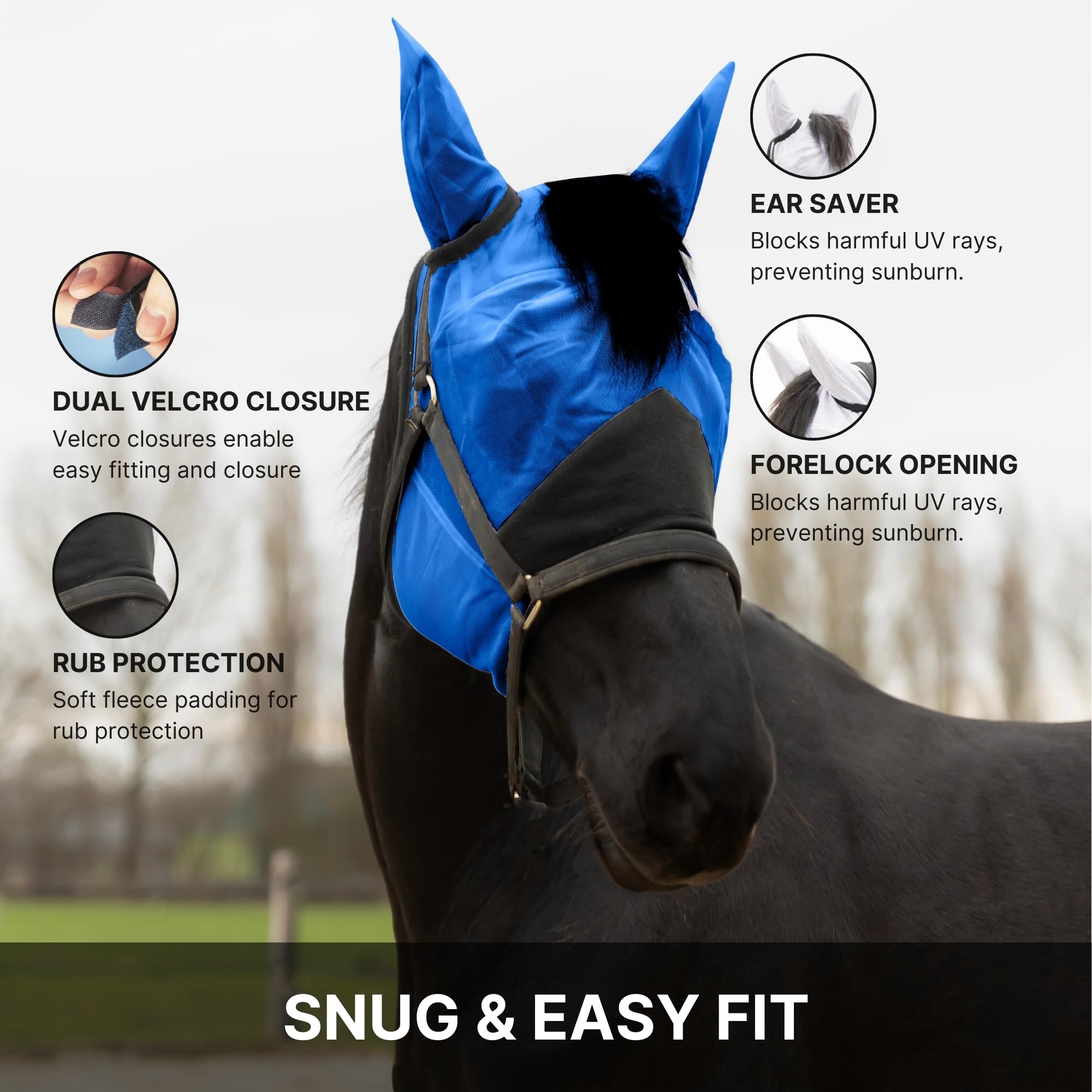 RESISTANCE Premium Horse Fly Mask with Ears and Fine Mesh - Ultimate Insect Defense - UV Fly Mask for Horses - Secure Fit and Ma