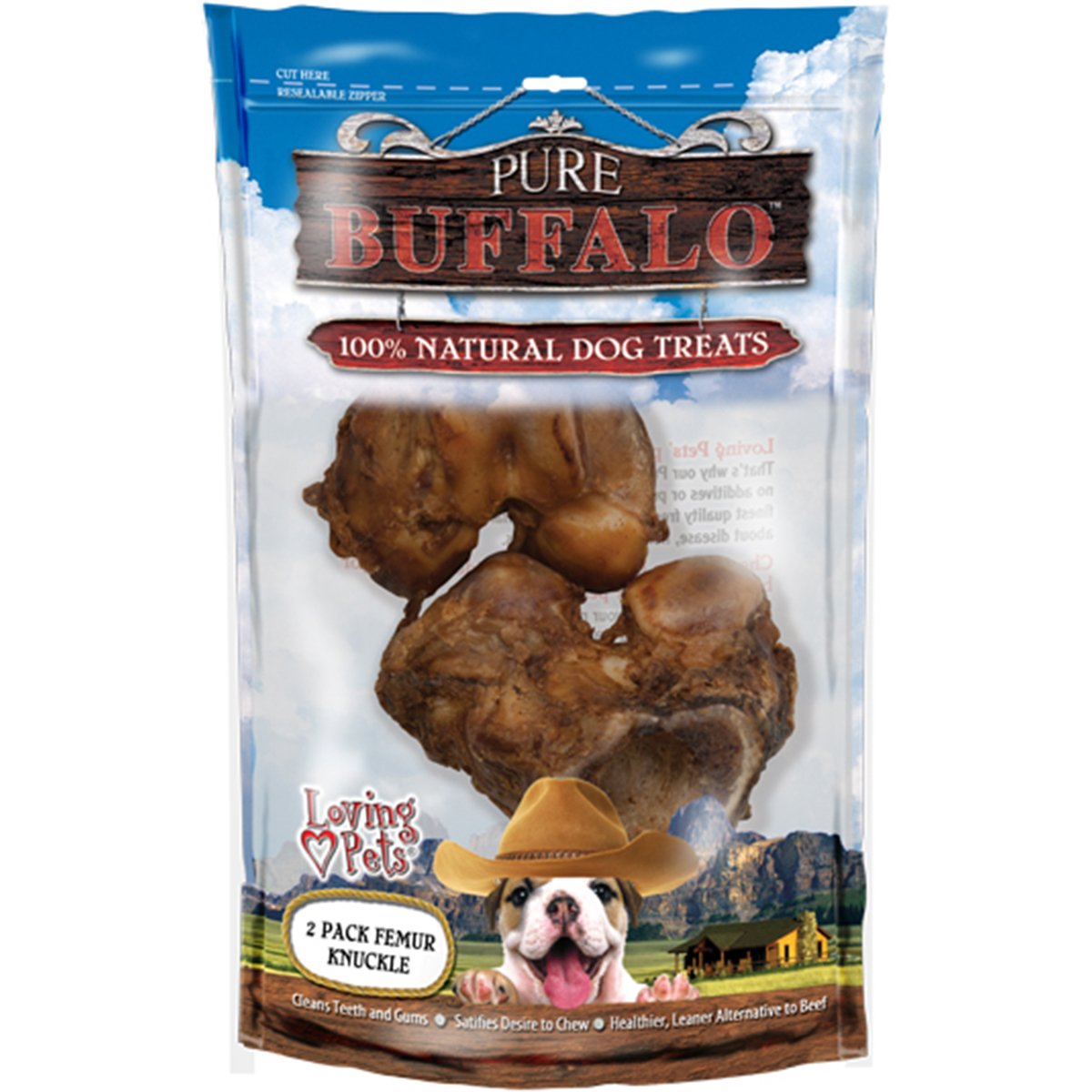 Loving Pets Pure Buffalo Meaty Femur Knuckle Dog Treat, 2-Pack