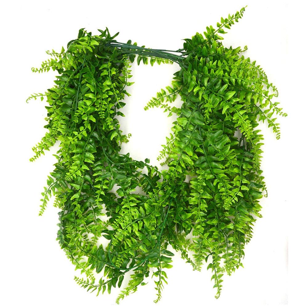 Pinvnby Reptile Plants Hanging Fake Vines Boston Climbing Terrarium Plant With Suction Cup For Bearded Dragons Lizards Geckos Snake Pets Hermit Crab And Tank Habitat Decorations (2 Pack)