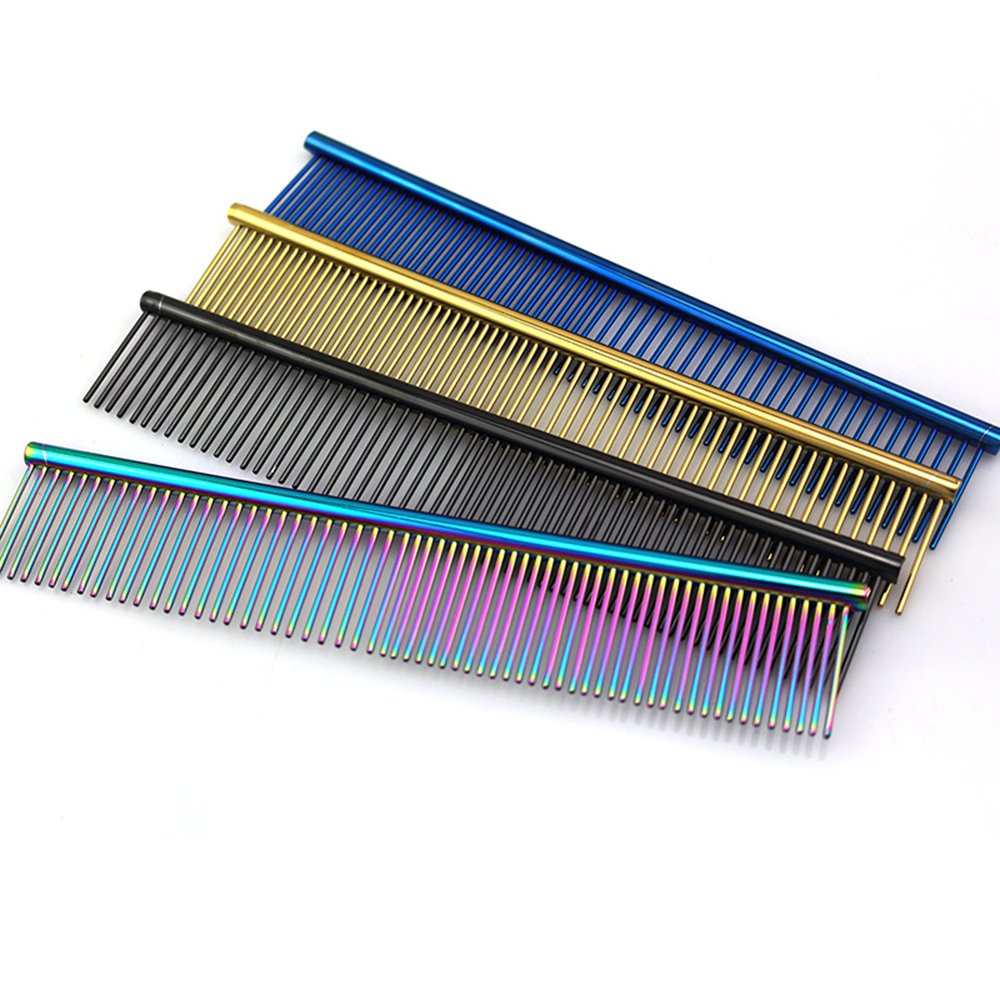 Zocr Stainless Steel Pet Comb For Dogs Cats, Pet Grooming Comb With Different Spaced Rounded Teeth (Colorful)