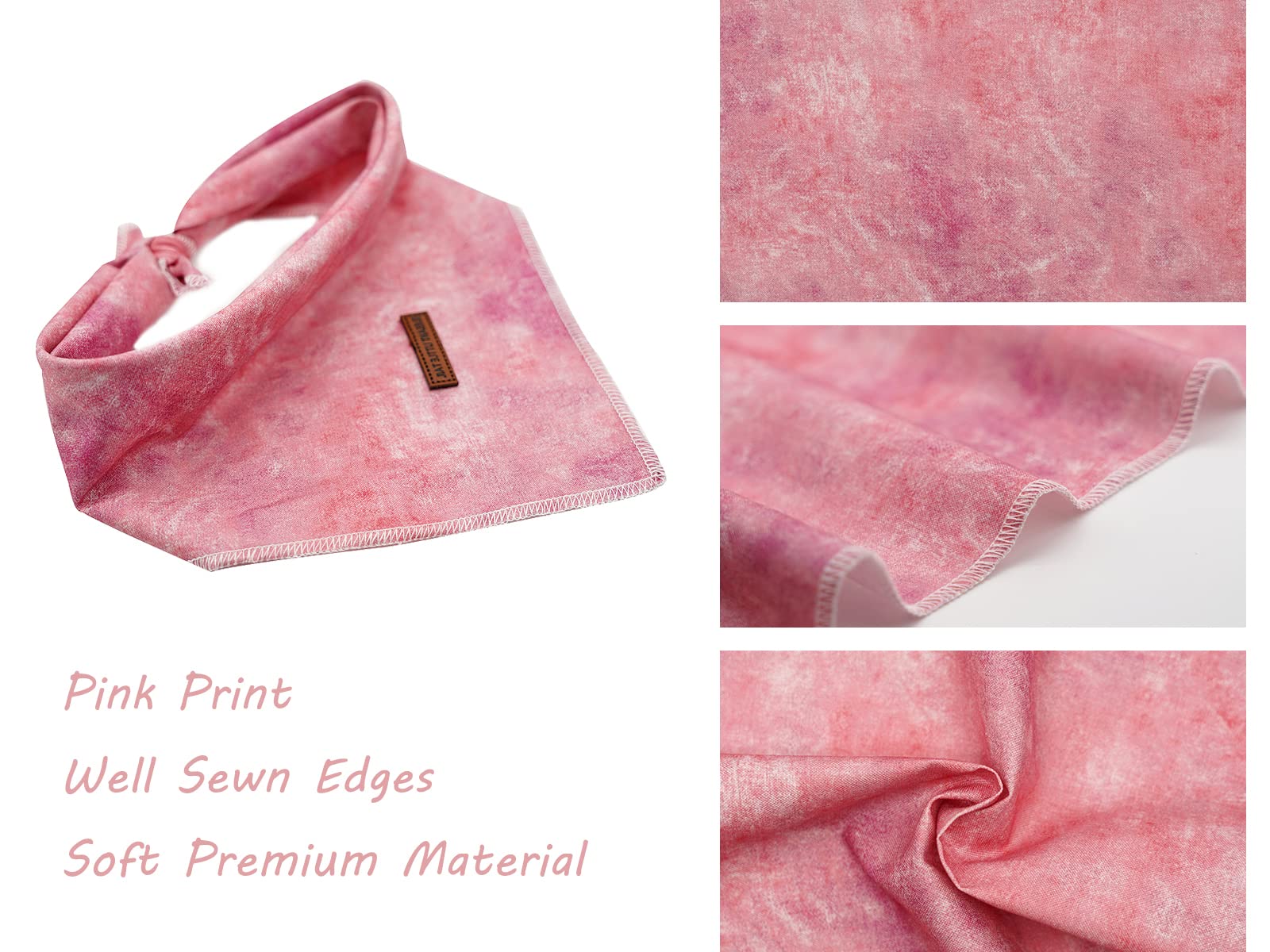 Elegant Little Tail Pink Dog Bandana, Soft Adjustable Square Kerchief For Small Puppy And Cats