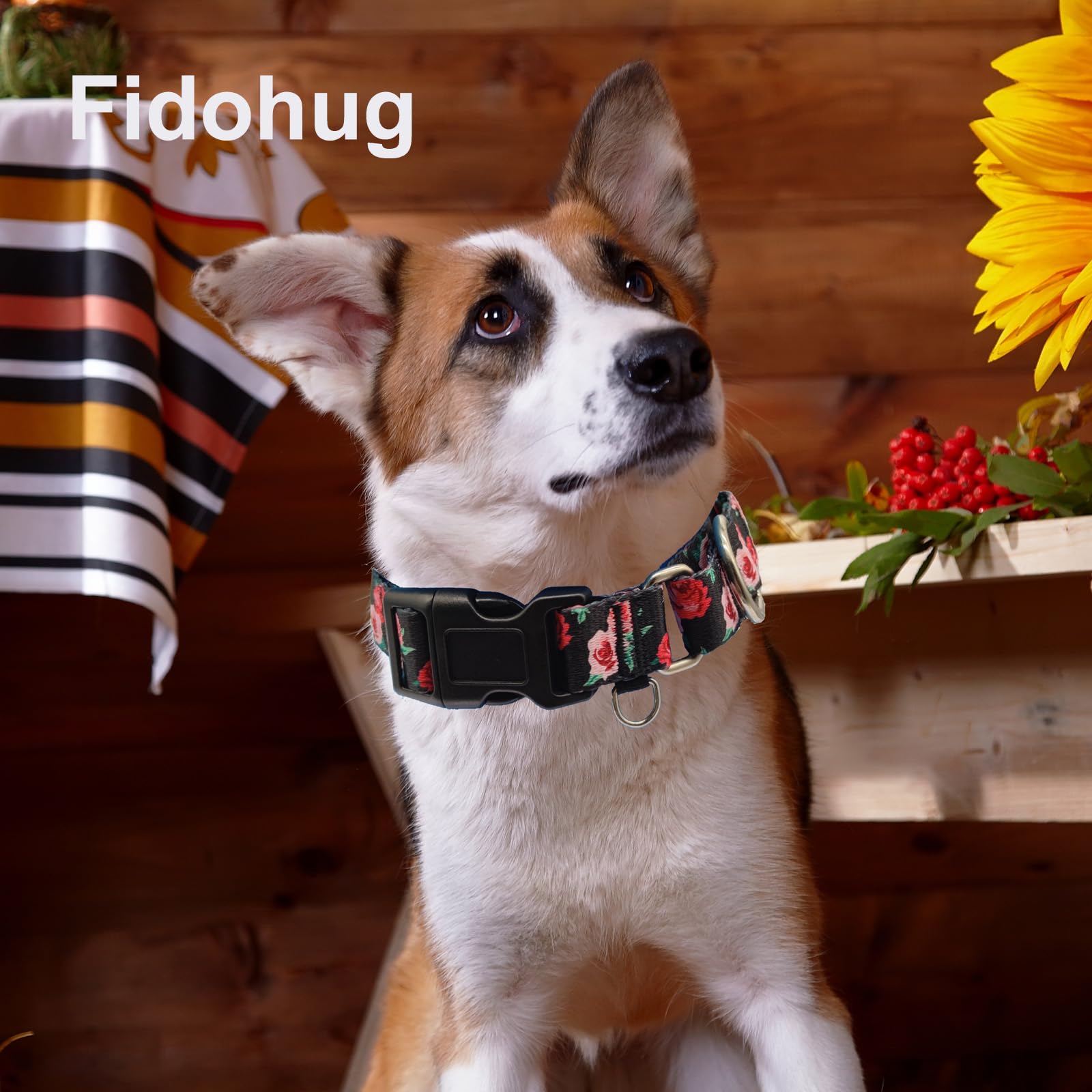 Fidohug Martingale Collar For Dogs Pink Floral Dog Collar For Large Dogs With Buckle Girl Female Soft Nylon Dog Collars (Black P