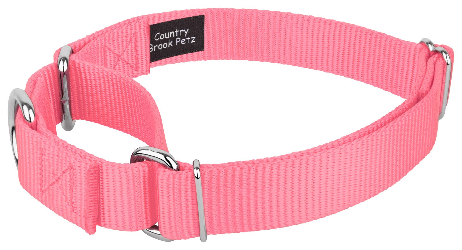 Country Brook Design - Pink Martingale Heavy Duty Nylon Dog Collar - 21 Vibrant Color Options (1 Inch Width, Medium)