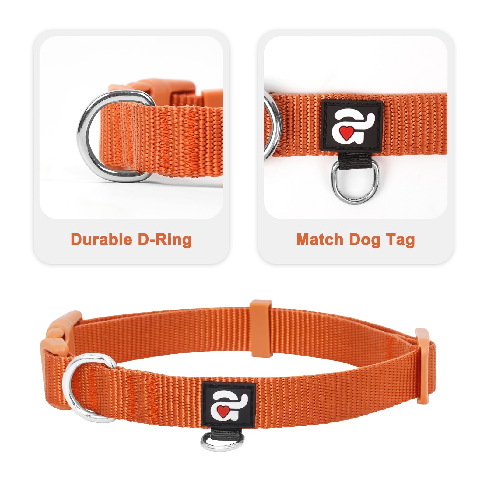 Azuza 3 Pack Fall Dog Collars Comfortable And Adjustable Nylon Dog Collars For Medium Dogs, M (14-20Inch), Ginger Yellow, Rust O