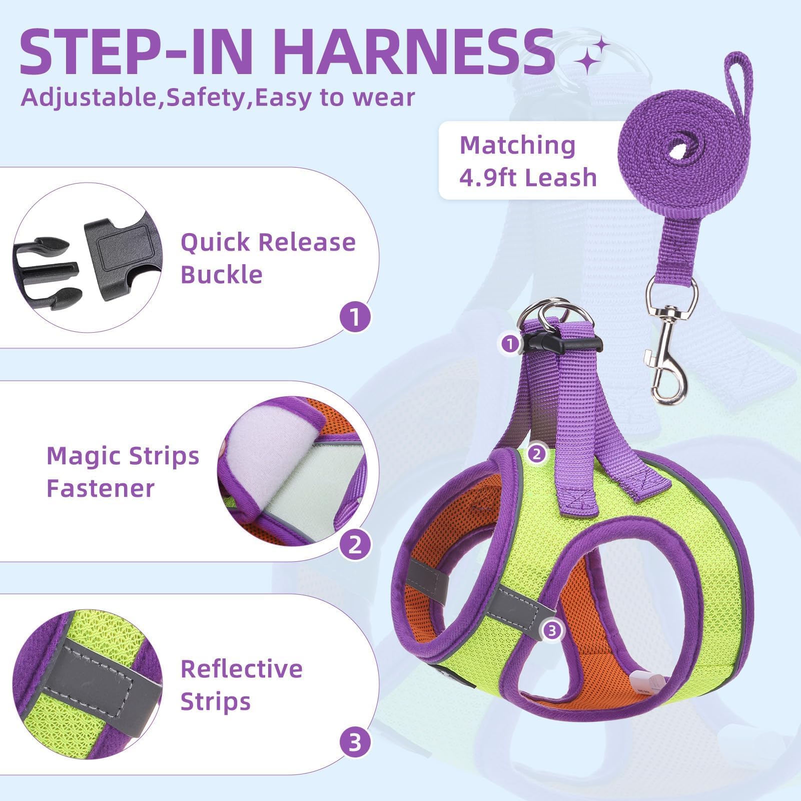 Pupteck Adjustable Dog Harness Collar And Leash Set Step In No Pull Pet Harness For Small Medium Dogs Puppy And Cats Outdoor Walking Running, Soft Mesh Padded Reflective Vest Harnesses, Greenyellow L