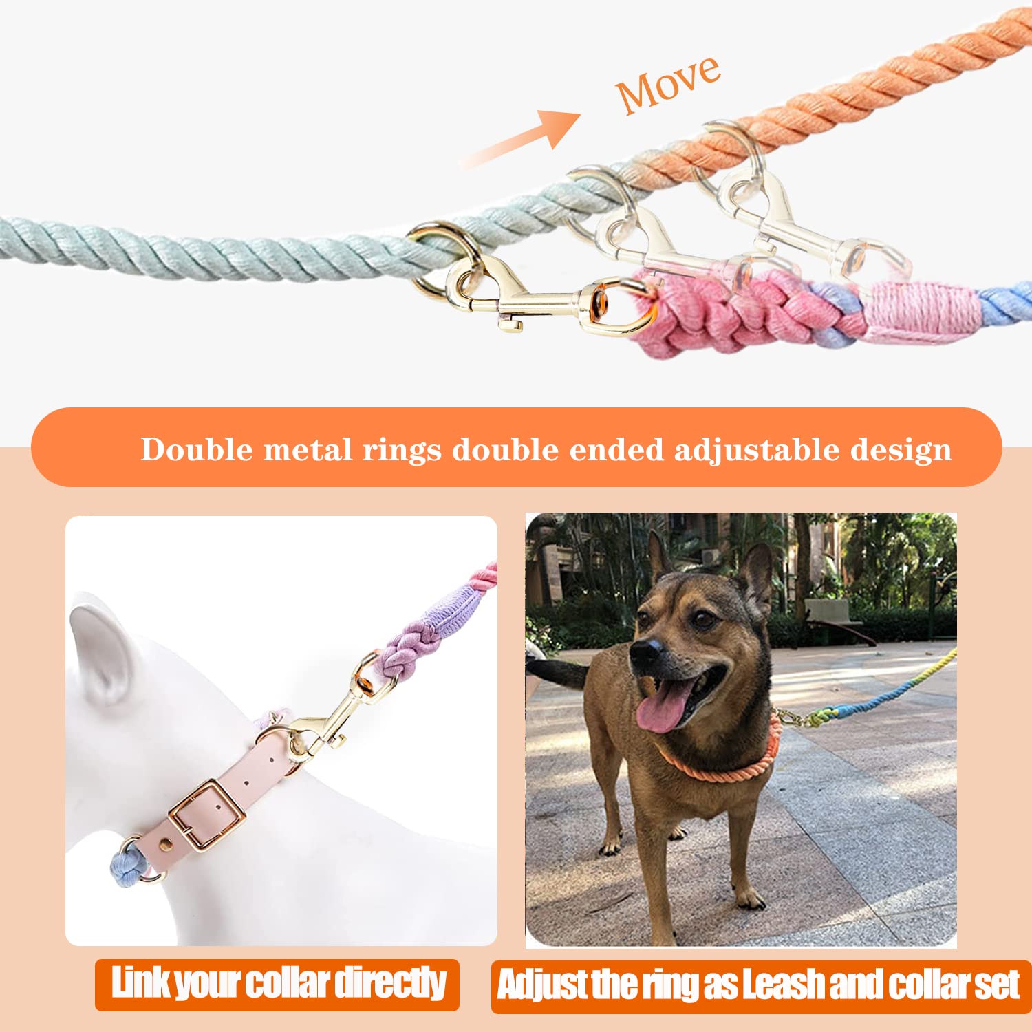 Tesitehi Multifunctional Rope Dog Leash 7.5 Ft With Adjustable Double Swivel Hook Hands Free For Small Medium And Large Dogs Run
