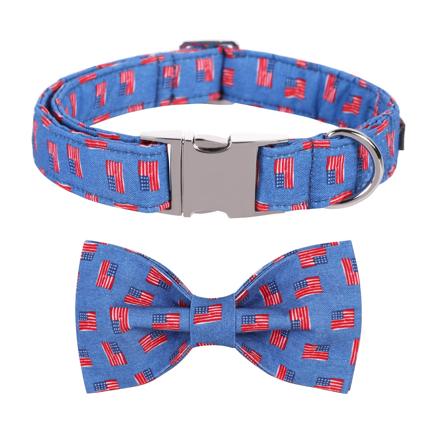 Maca Bates American Flag 4Th Of July Dog Collar With Bow Tie For Dogs Bowtie 4 Of 7 Flags Blue Adjustable Durable Patriotic Coll