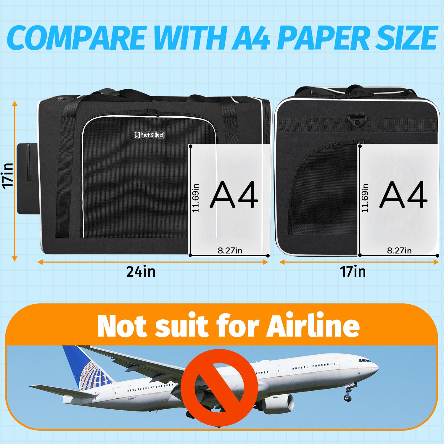 Petskd Extra Large Cat Carrier With Litter Box 24'X17'X17' For Medium Large Cat Or 2 Small Cats, Collapsible Soft Sided Pet Carrier For Car Travel With Lockable Safety Zippers(Black)