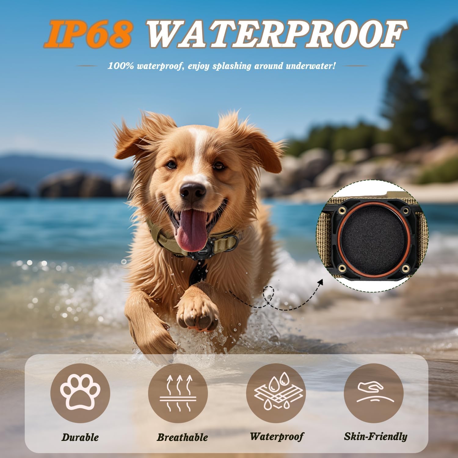 Rhxofyang Dog Collar With Airtag Holder, Airtag Dog Collar Ip68 Waterproof With Control Handle And Metal Buckle, Military Tactic