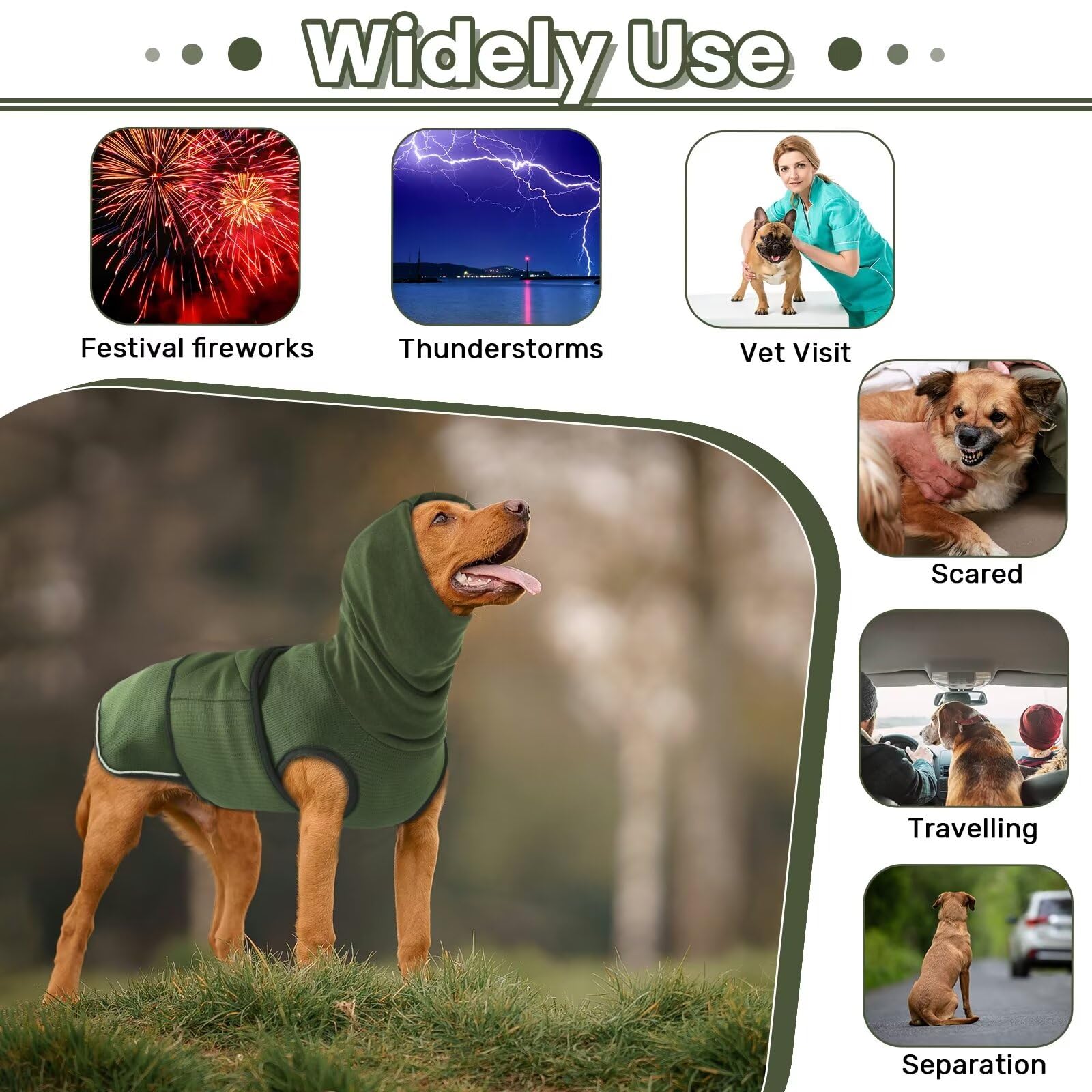 Idomik Dog Anxiety Calming Hoodie,Breathable Dog Anxiety Jacket Vest Coat For Thunderstorms,Fireworks,Vet Visits,Separation,Adju