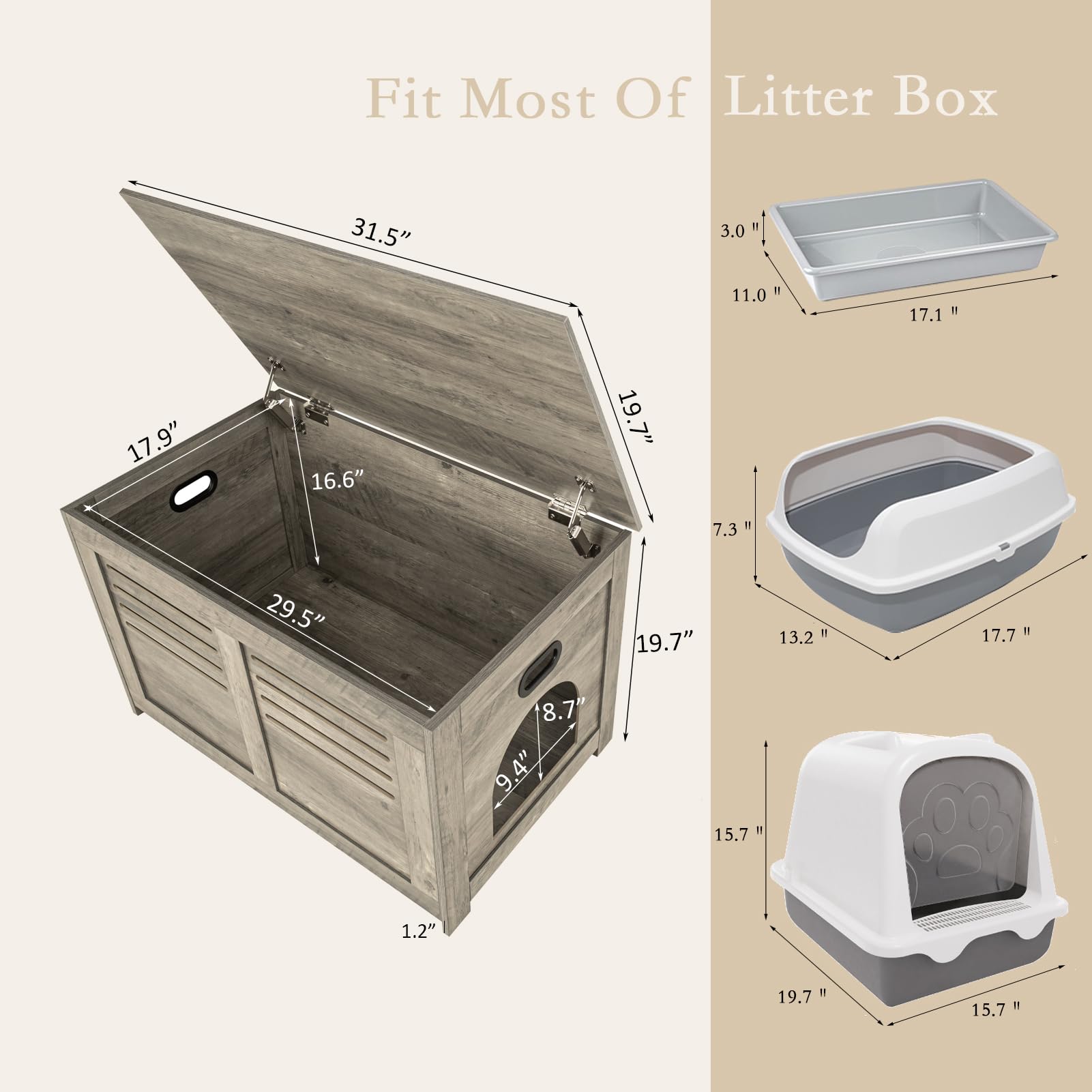 DINZI LVJ Litter Box Enclosure Furniture, Flip Top Hidden Litter Box with Good Ventilation, 31.5'' Litter Box Cabinet, Wooden Ca