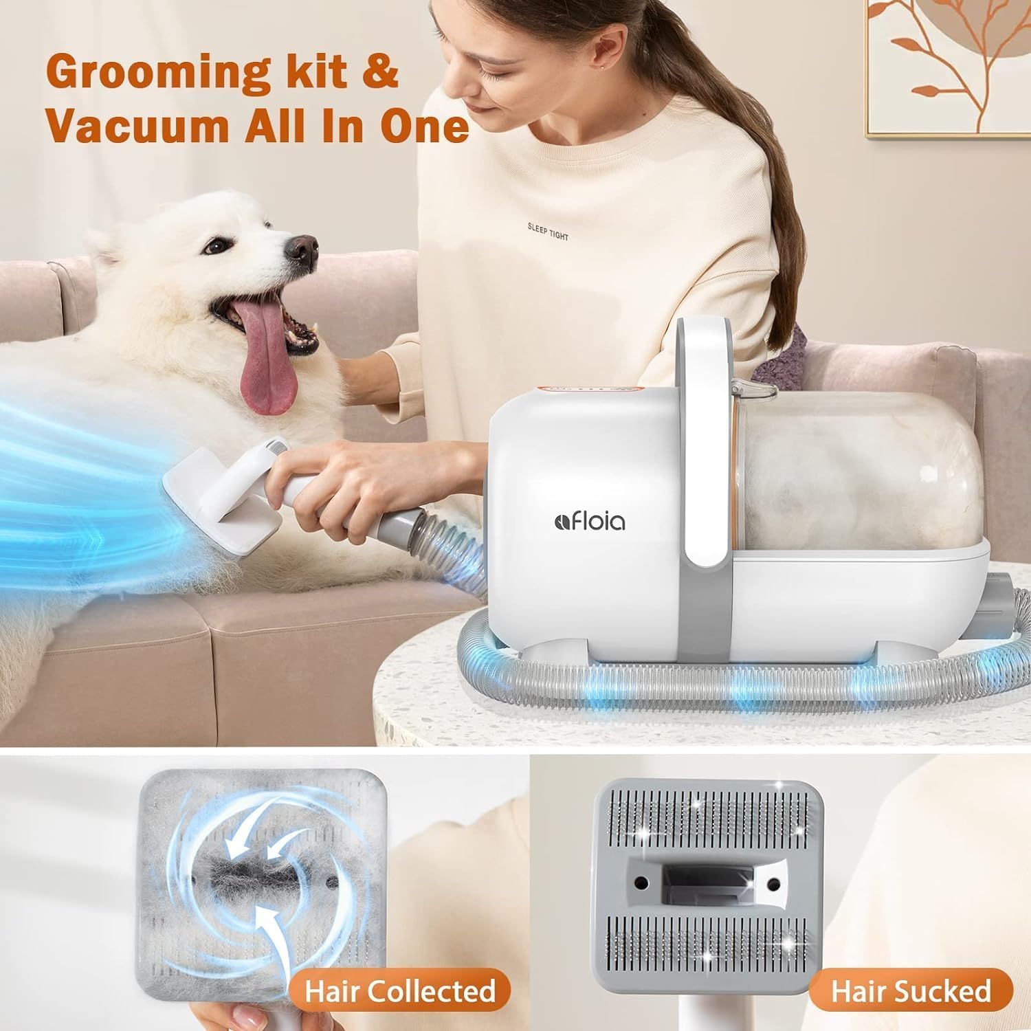 Afloia Dog Grooming Kit, Pet Grooming Vacuum & Dog Clippers Nail Trimmer Grinder & Dog Brush For Shedding With 6 Pet Grooming To