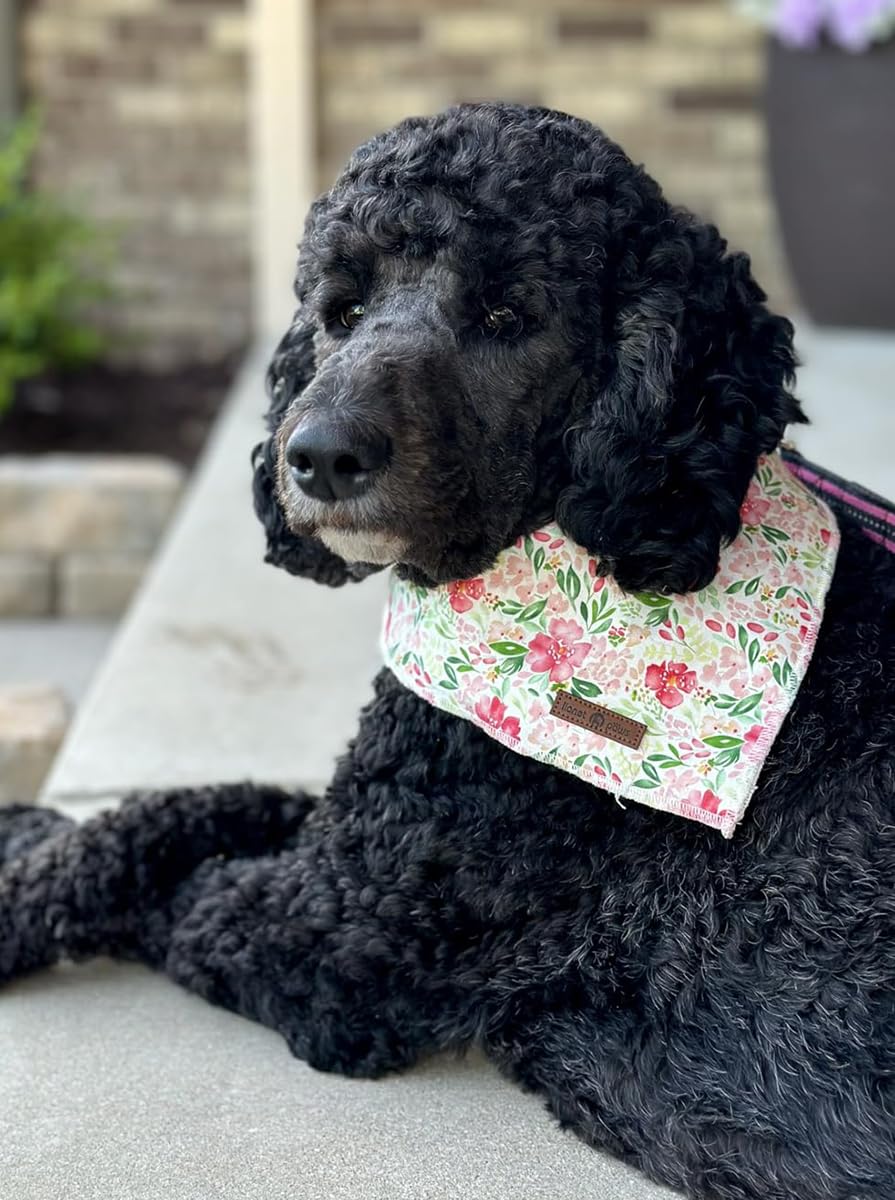 Lionet Paws Spring Dog Bandanas 2 Pack,Pink Washable Dog Triangle Bibs Scarf Dog Kerchief,Adjustable Flower Holiday Scarves For