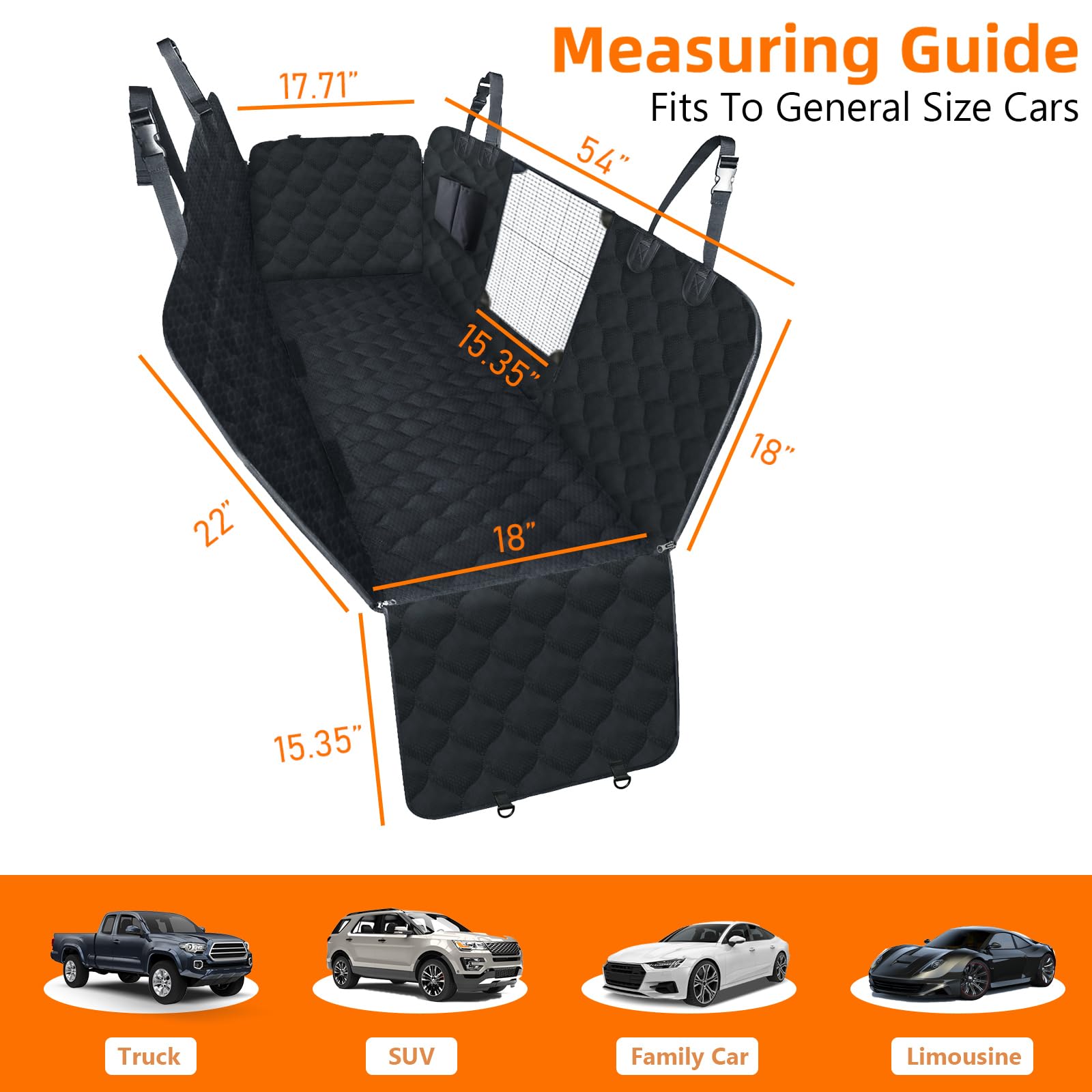 Peticon Dog Car Seat Cover With Mesh Window, 100% Waterproof Pet Seat Cover For Back Seat, Scratchproof Dog Hammock For Cars, Tr