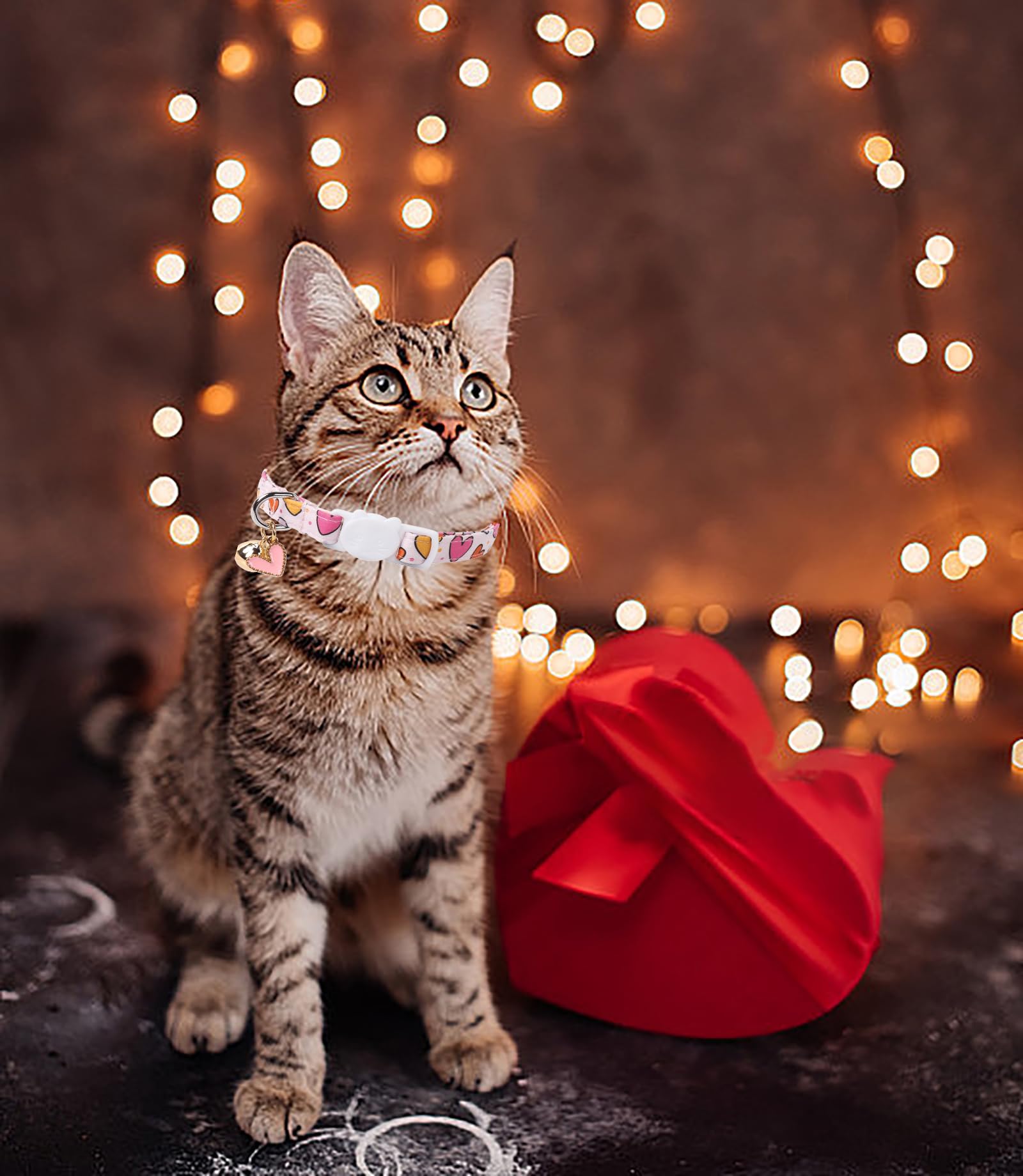 Lionet Paws 2Pcs Pack Valentine'S Day Cotton Cat Collar,Dot Heart Breakaway Buckle With Red Pink Love Cute Adjustable Cat Kitten