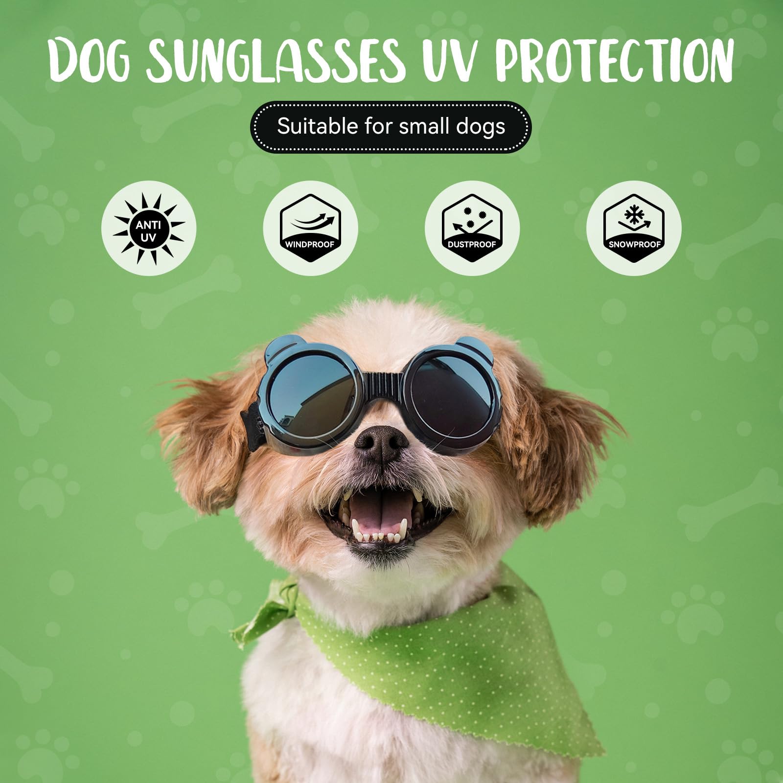 Enjoying Dog Goggles for Small Breeds - UV Protection, Anti-Fog, Adjustable Straps, Panda Black