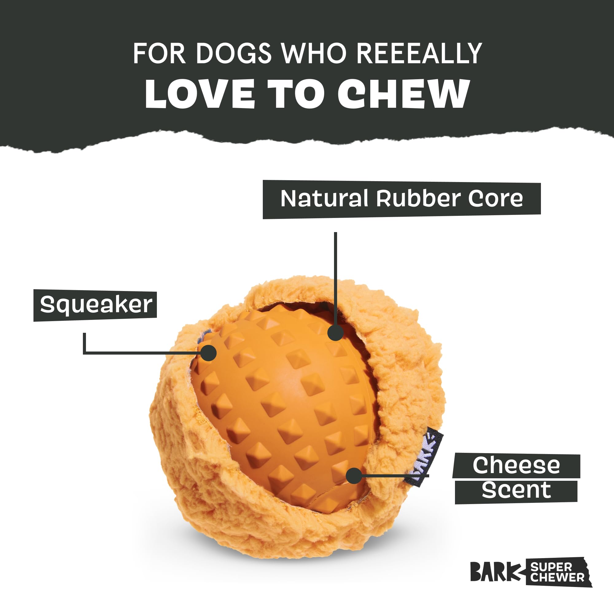 Barkbox Cheeze Brawl Super Chewer Plush Toy With Hard Core Center, Large