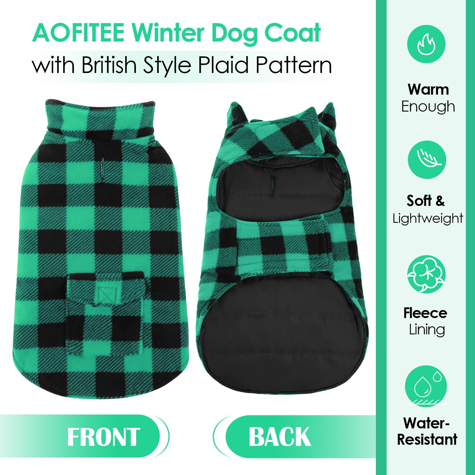AOFITEE Dog Jacket Plaid Dog Winter Coat, Warm Dog Puffer Jacket, Small Dog Sweater, Reversible Dog Cold Weather Coat for Small