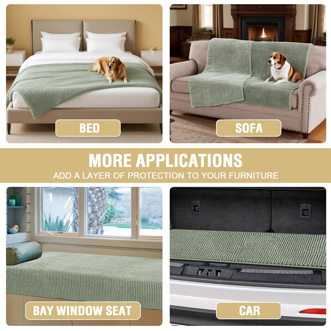 H.VERSAILTEX Plush Chenille Couch Cover for Dogs Pets Blanket for Bed Anti-Slip Soft and Durable Furniture Protector for Small M