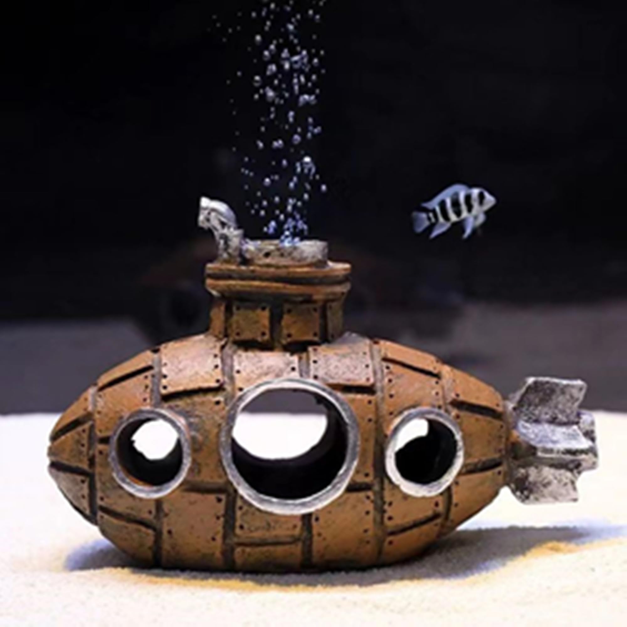 kawosun Floating Fish Tank Decoration Cute Retro Submarine Aquarium Decoration, Safe Fish Toy Betta Cichlid Gold Fish Shrimp Her