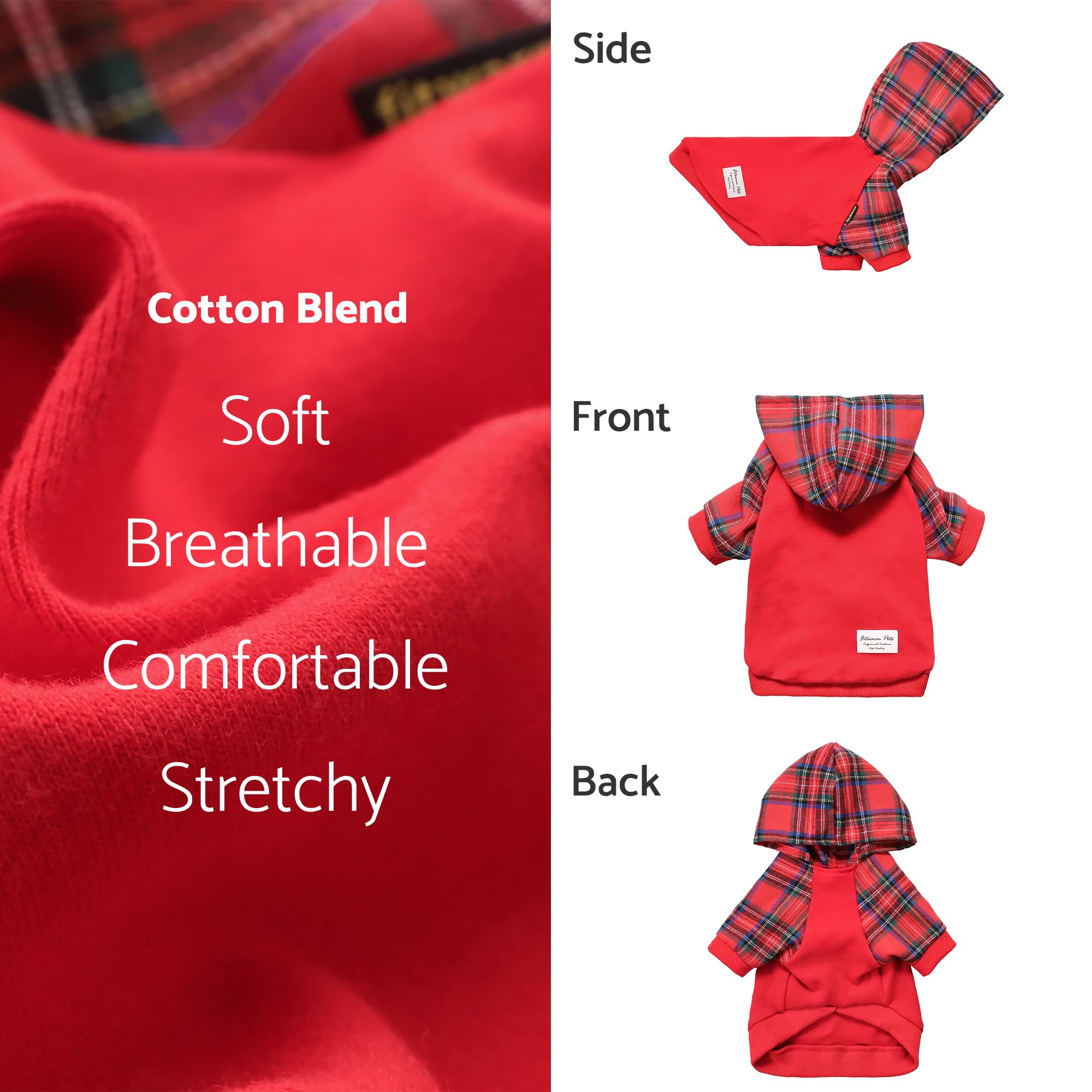 Fitwarm Tartan Plaid Dog Hoodie, Dog Clothes For Small Dogs Girl Boy, Pet Sweatshirt With Hood, Cat Winter Outfit, Red, Green, X