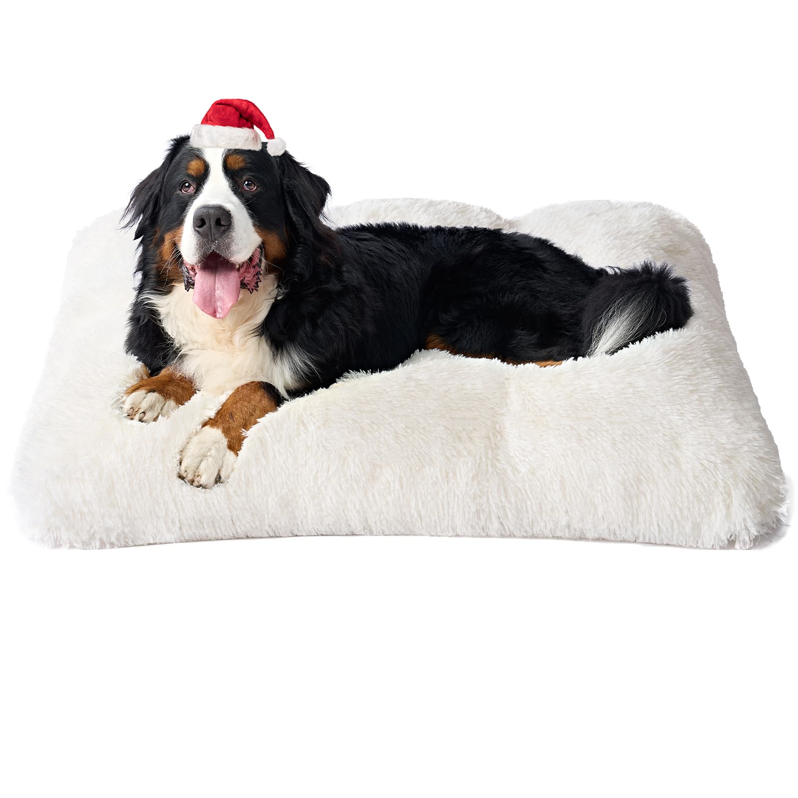 Eheyciga Fluffy Xxl Dog Crate Pad, Plush Faux Fur Dog Bed For Extra Large Dogs, Calming Anti Anxiety Xxl Dog Bed For Crate, Washable Soft Warm Dog Crate Mat With Non-Slip Bottom, Beige, 47 X 35