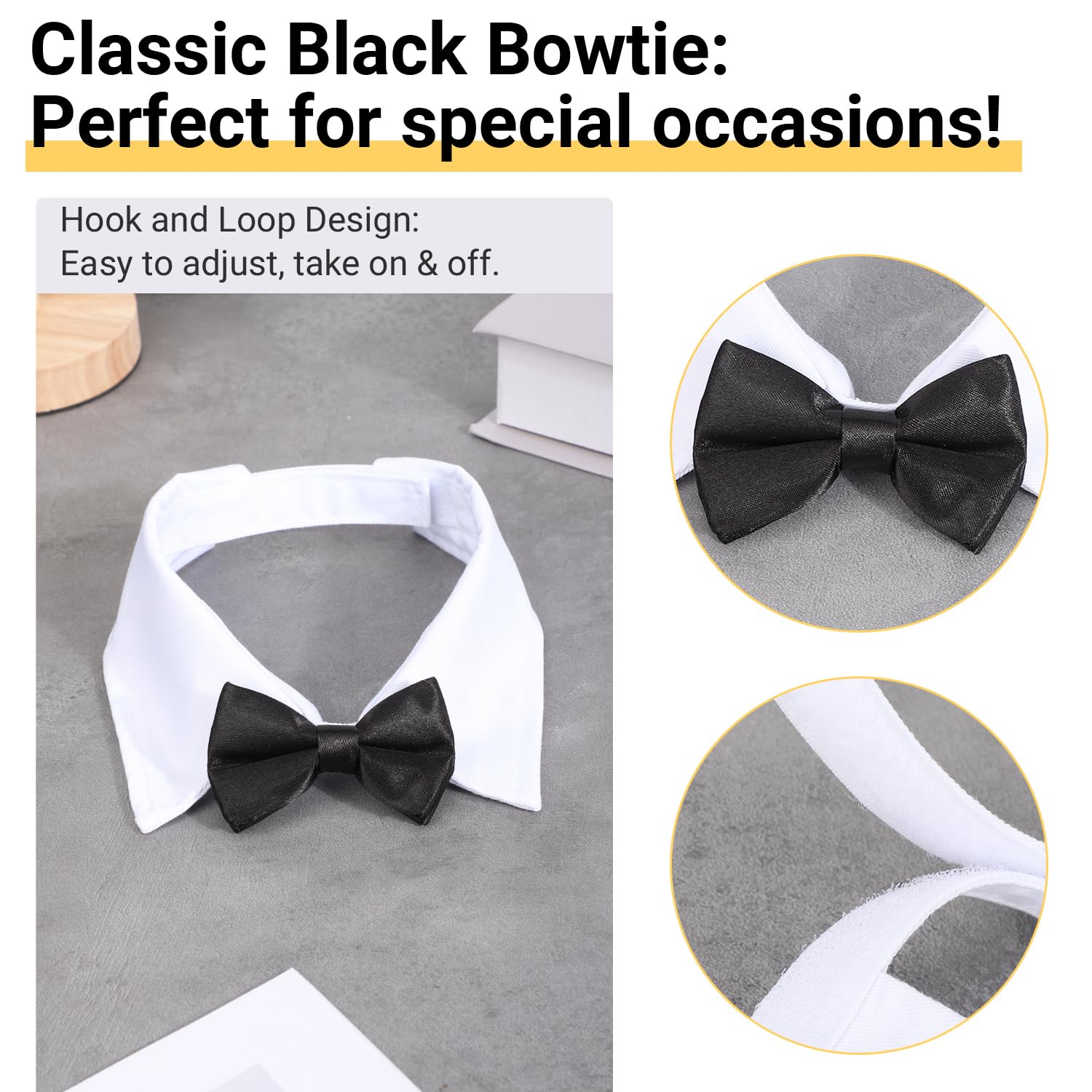 Segarty Dog Tuxedo Bow Tie Collar - Black Bowtie With Handcrafted Adjustable White Formal Pet Cats Necktie For Medium Large Boy