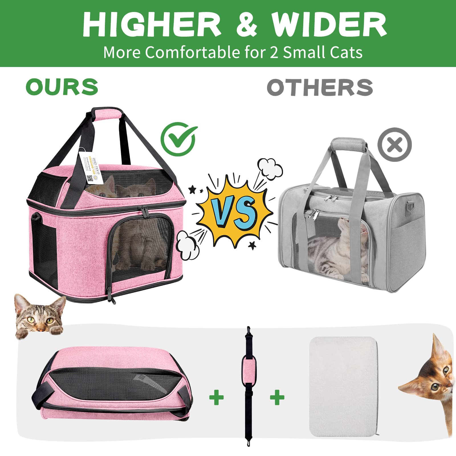 Large Cat Carrier Pet Carrier, Oeko-Tex Certified Soft Side Pet Carrier For Cat, Small Dog, Collapsible Travel Small Dog Carrier, Tsa Airline Approved Cat Carrier For Cats 20 Lb,Pink