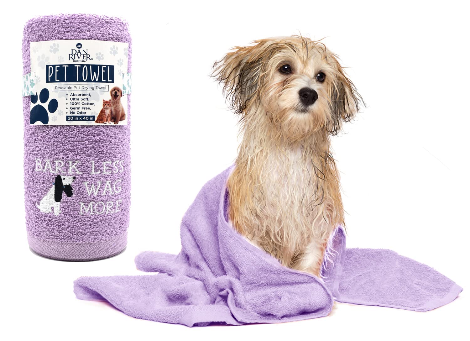 DAN RIVER Dog Towels for Drying Dogs Large, 100% Cotton Puppy Bath Towel, Ultra Soft 450 GSM Super Absorbent Quick Dry Pet Groom