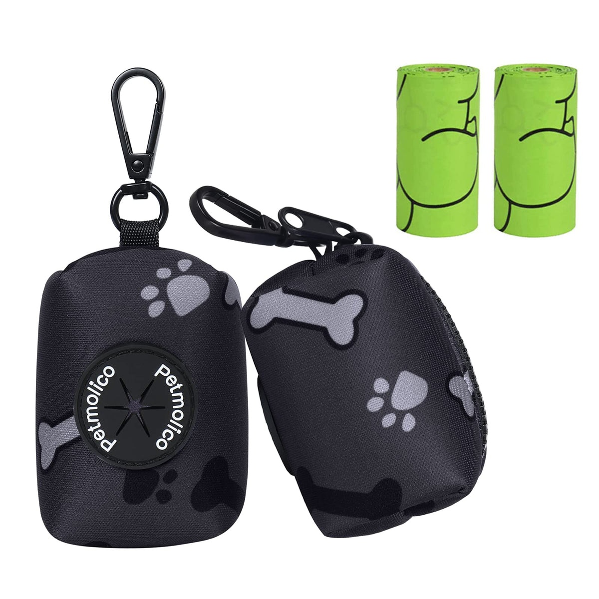 Petmolico Dog Poop Bag Holder Leash Attachment, Waste Bag Dispenser Zippered Pouch, Fits Any Leash, Includes Free Roll Of Bags, 