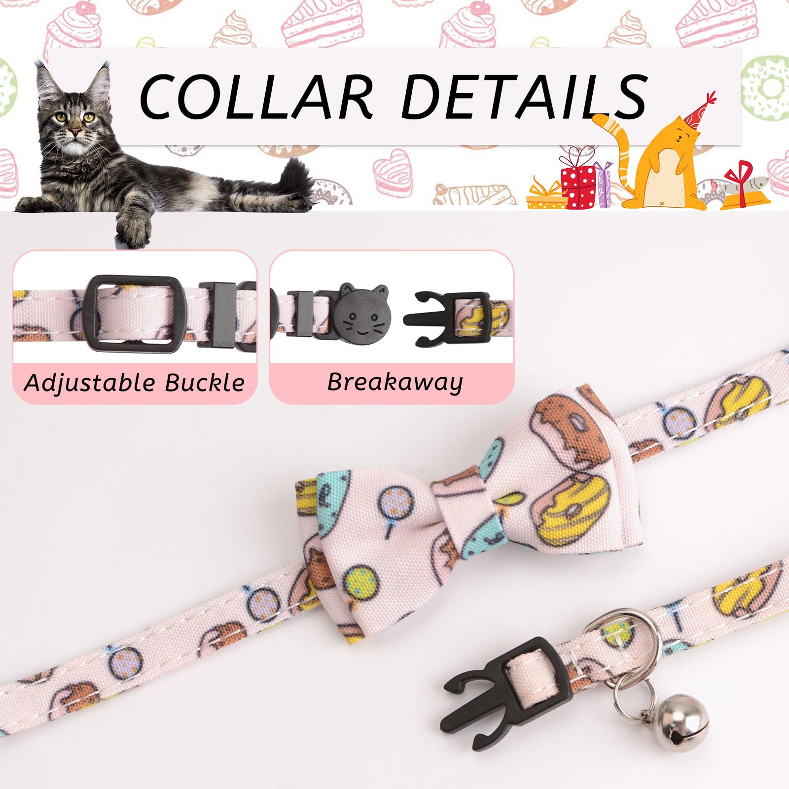 Hacraho Bow Tie Cat Collar Bandana, 2 Pieces Adjustable Cat Collar Bandana Bells Set Cat Collars With Bells Detachable Bow Tie B