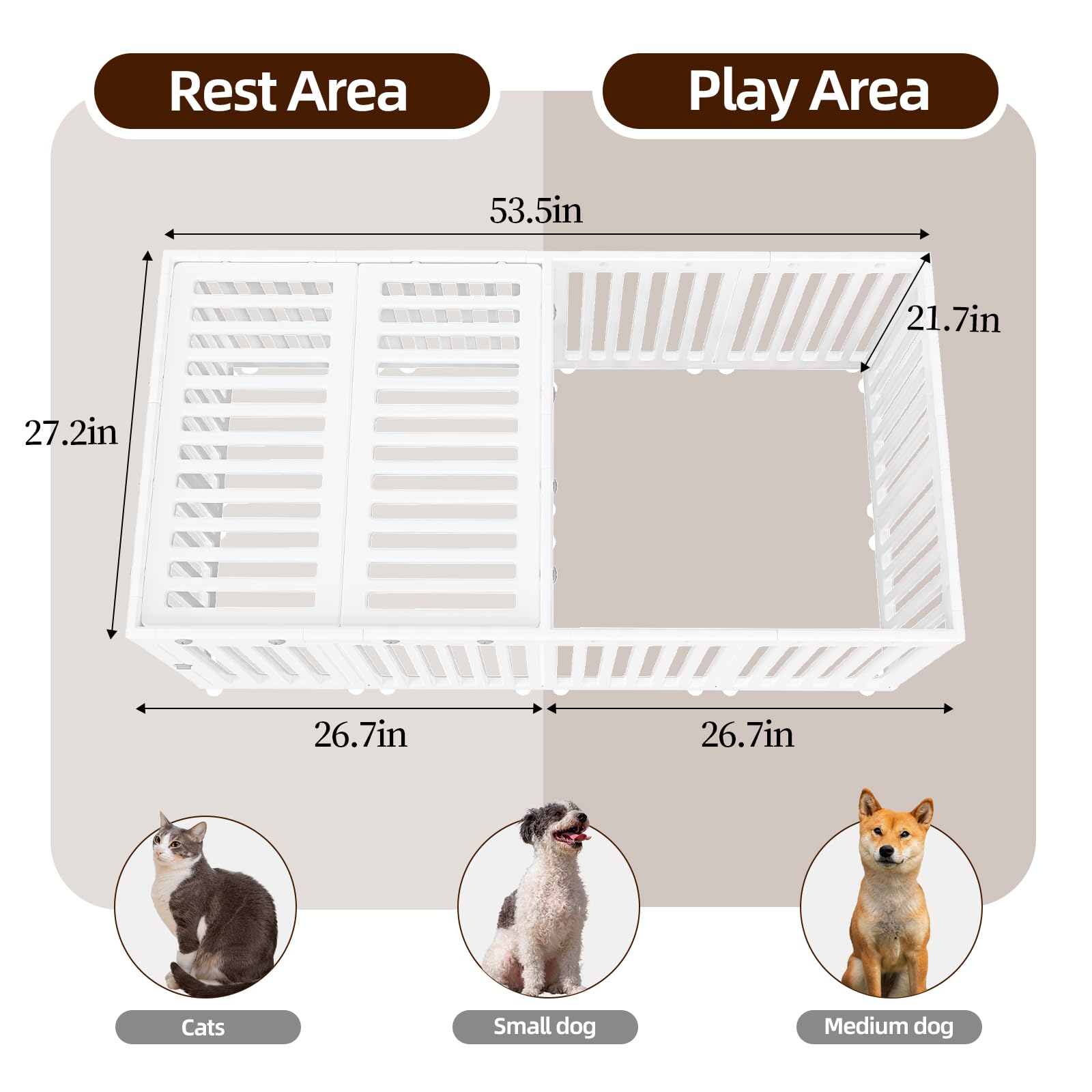 Aoole Dog Playpen With Door & Cover Top,16*Fence Panel Puppy Playpen, 2 Room Dog Crate, Pet Playpen For Small & Medium Dogs, Pup