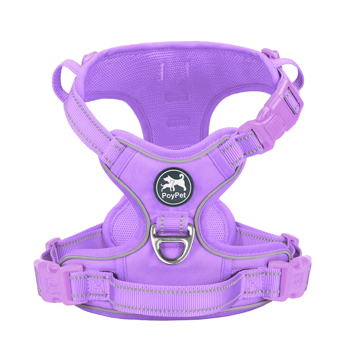 Poypet No Pull Dog Harness, No Choke Reflective Dog Vest, Adjustable Pet Harnesses With Easy Control Padded Handle For Small Medium Large Dogs(Light Purple Matching Trim,L)