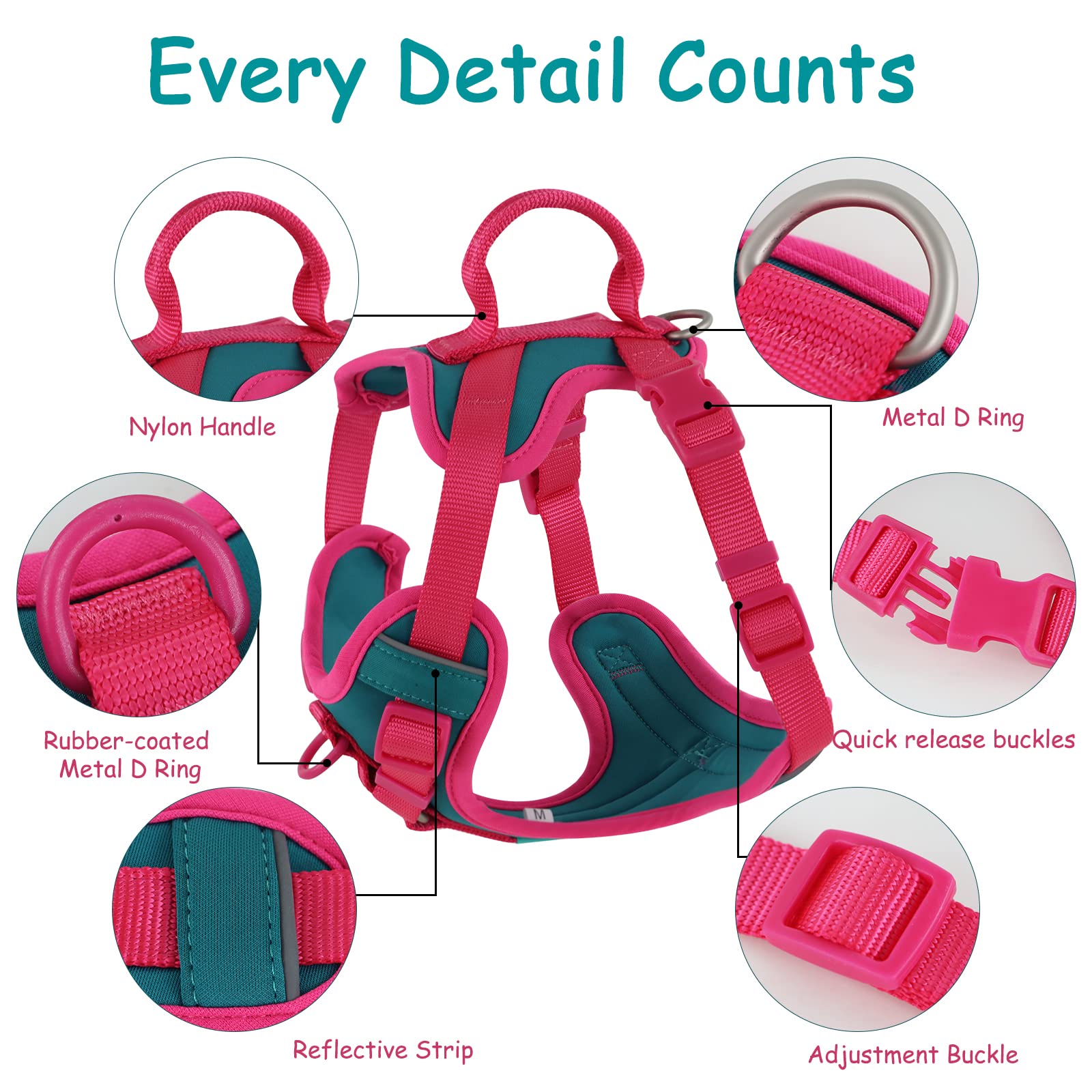 Wolfone No Pull Dog Harness Adjustable Soft Padded Pet Vest With Control Handle Adorable Daily Harness For Dogs(Viridian Green M