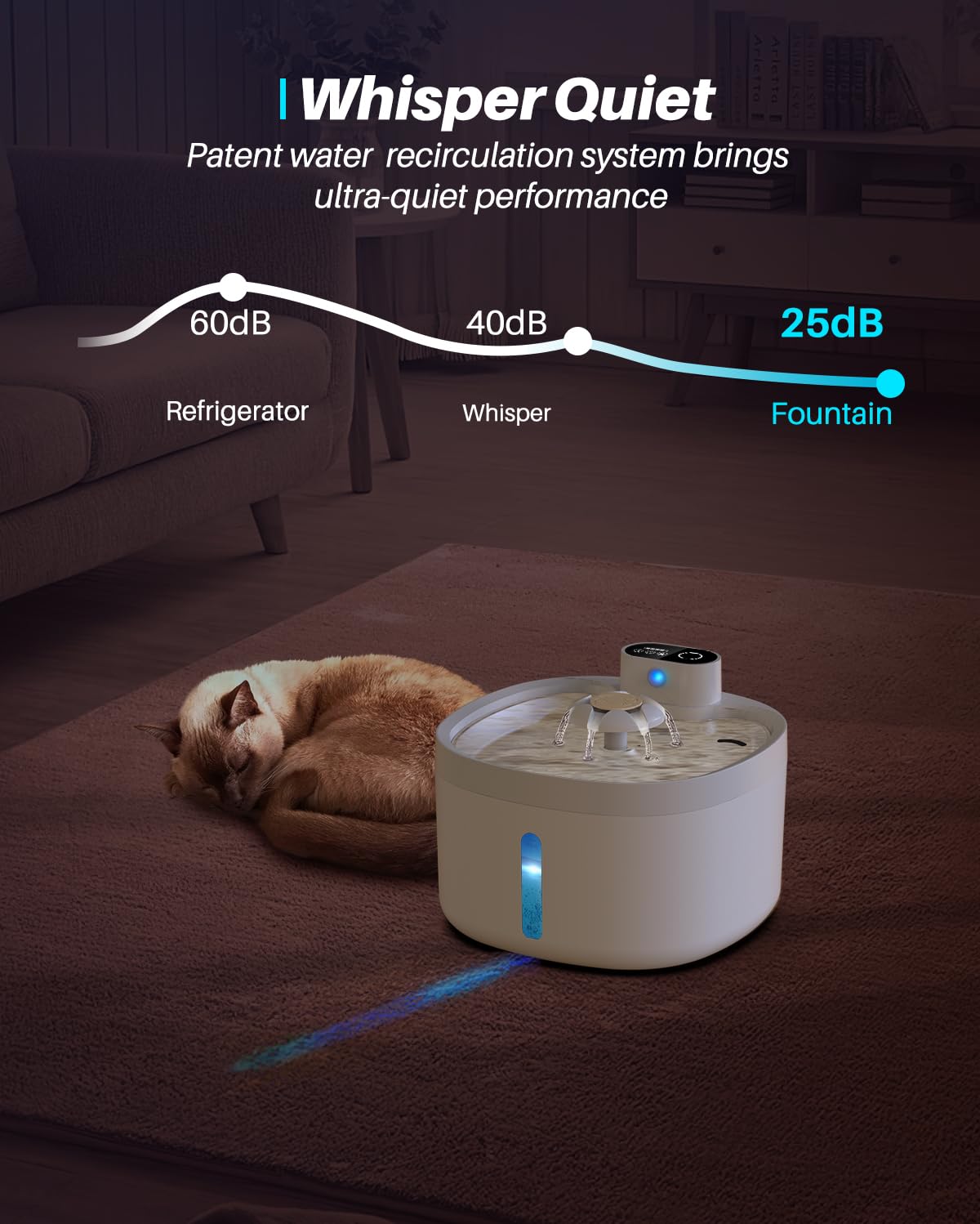 Pet Fountain 88Oz/2.6L, Automatic Cat Water Smart Fountain Pet Water Dispenser With Replacement Filters For Cats Dogs And Multiple Pets - Water Level Window (White, Stainless Steel, Wireless)