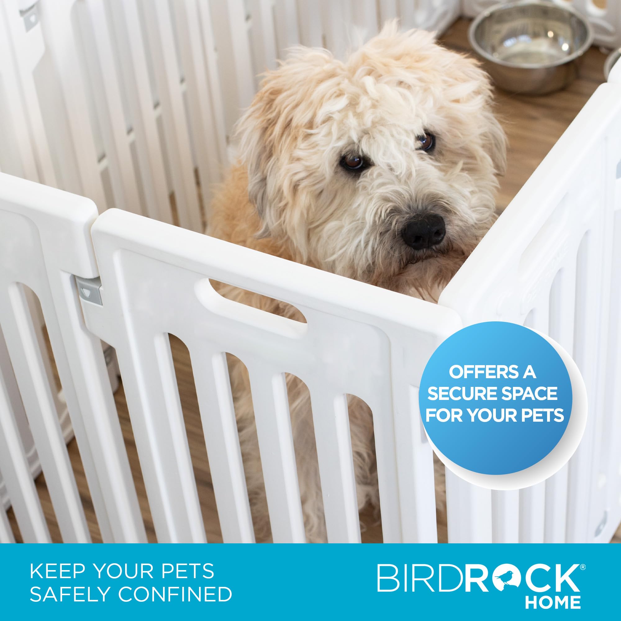 Birdrock Home Dog Playpen W/Door, 16 Panel, 25.6In H | Strong Plastic, Non-Slip Puppy Playpen, Secure Pet Gate | Indoor Outdoor
