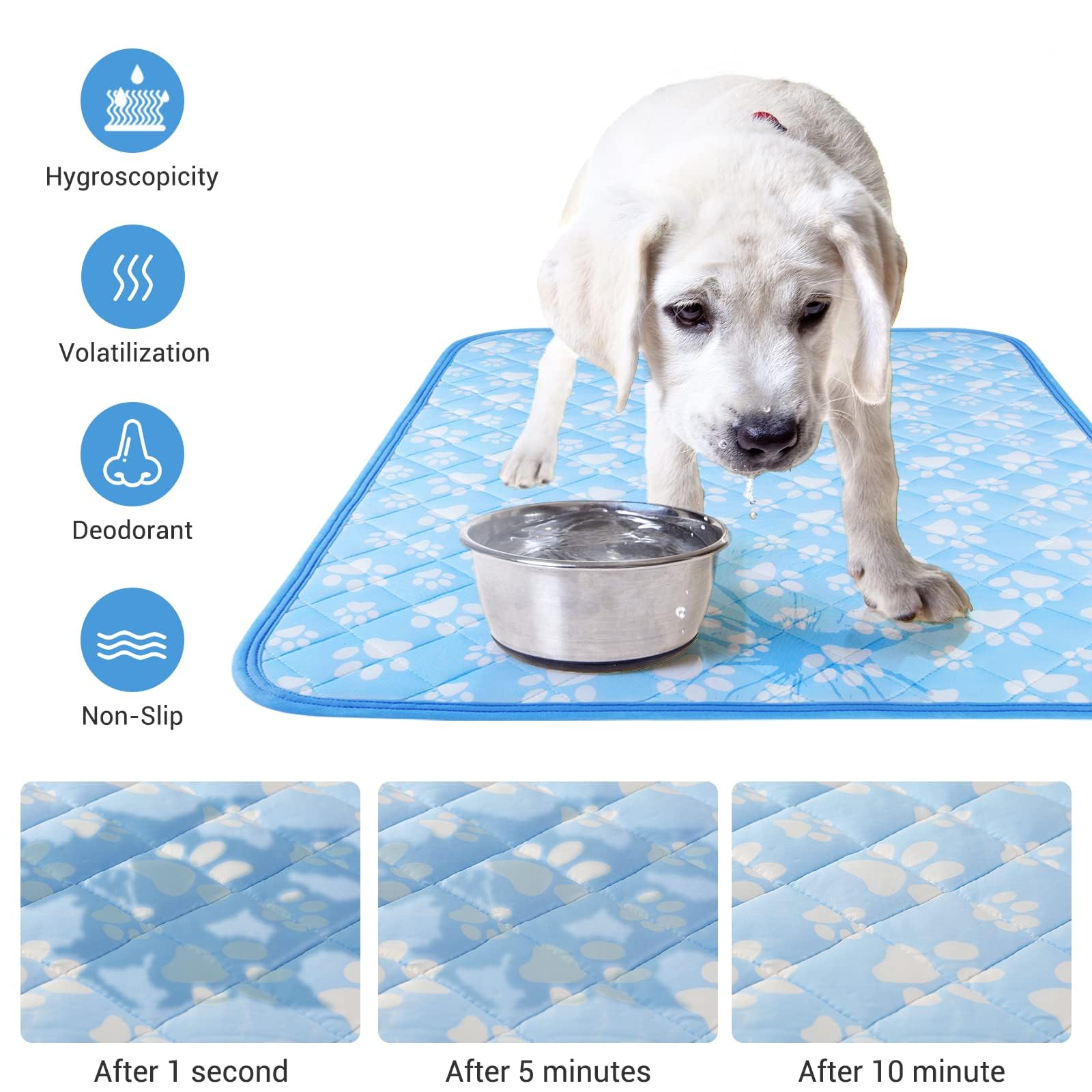 Rywell Self-Cooling Mat For Dogs Small,Cats,Rabbit&Guinea Pig Cage Liners 24'' X 18''- Endothermic Color Changing Arc-Chill Cooling Fiber - Washable Non-Toxic Summer Pet Bed, Non-Slip, Foldable