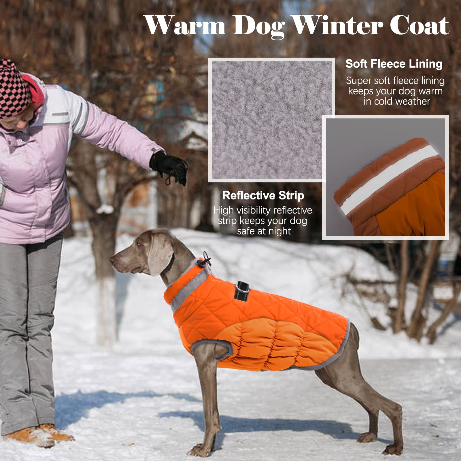 Lelepet Warm Dog Winter Coat Cold Weather Jacket Windproof Reflective Turtleneck Vest With Plush Neckline D-Ring For Leash Thick
