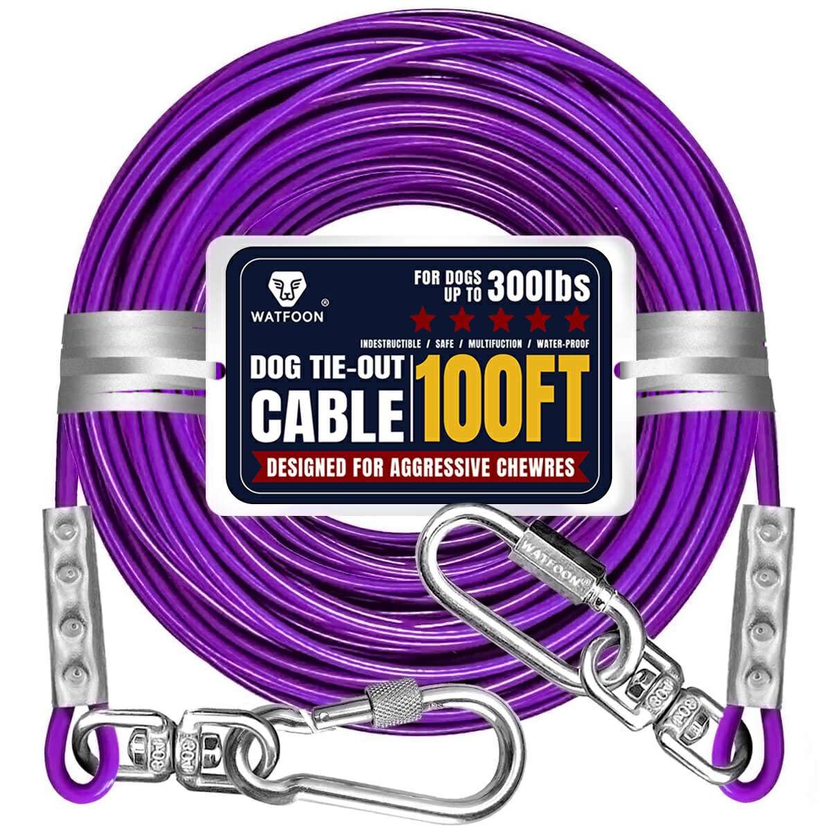Tie Out Cable For Large Dog, 100Ft Pet Runner For Yard, Heavy Duty Swivel Hooks Lead Holds Break Strength Of 1000Lbs, Steel Wire