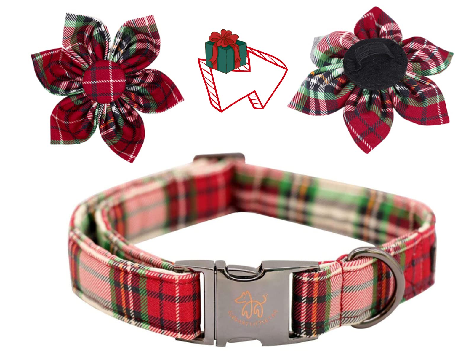 Elegant Little Tail Flower Christmas Dog Collar For Female Or Male Dogs, Gift Pet Collar Adjustable Dog Collars For X-Small Dogs And Cats