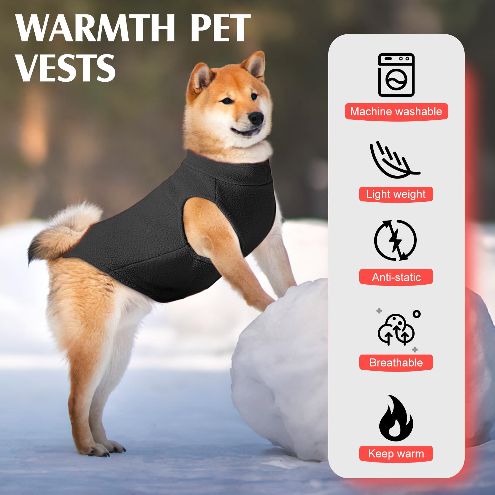 Pullover Fleece Dog Sweater Vest, Stretchy Winter Jacket For Small To Large Dogs, Black With D Ring Leash (Xs)
