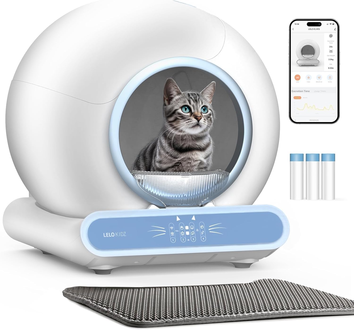 Self Cleaning Litter Box, Integrated Safety Automatic Cat Litter Box Self Cleaning 65L+9L for Multiple Cats, App Control, Odor R