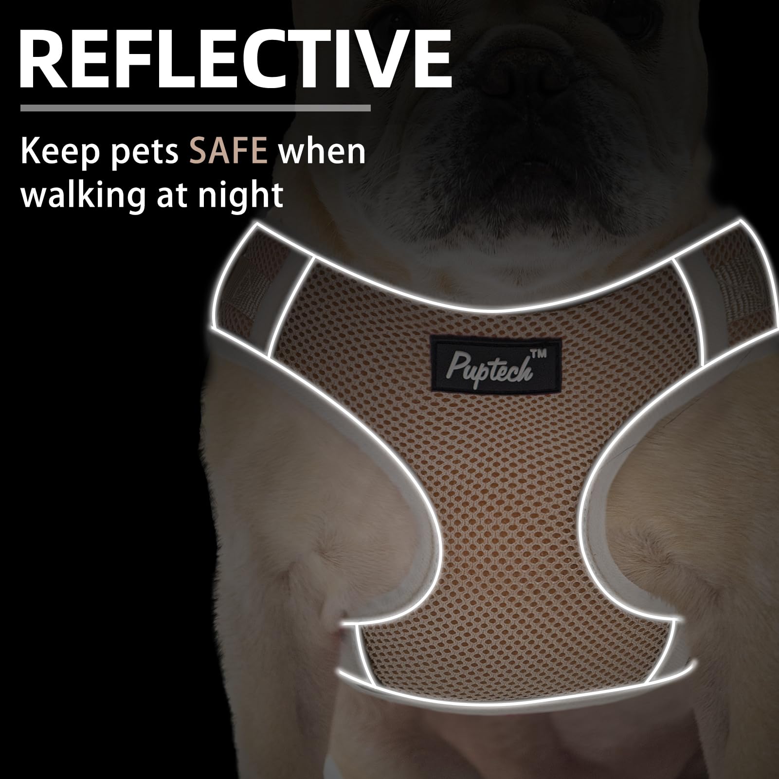 Pupteck Dog Harness And Leash Set For Small Medium Dogs No Pull, Soft Mesh Adjustable Puppy Cat Harness Reflective At Night, Kha