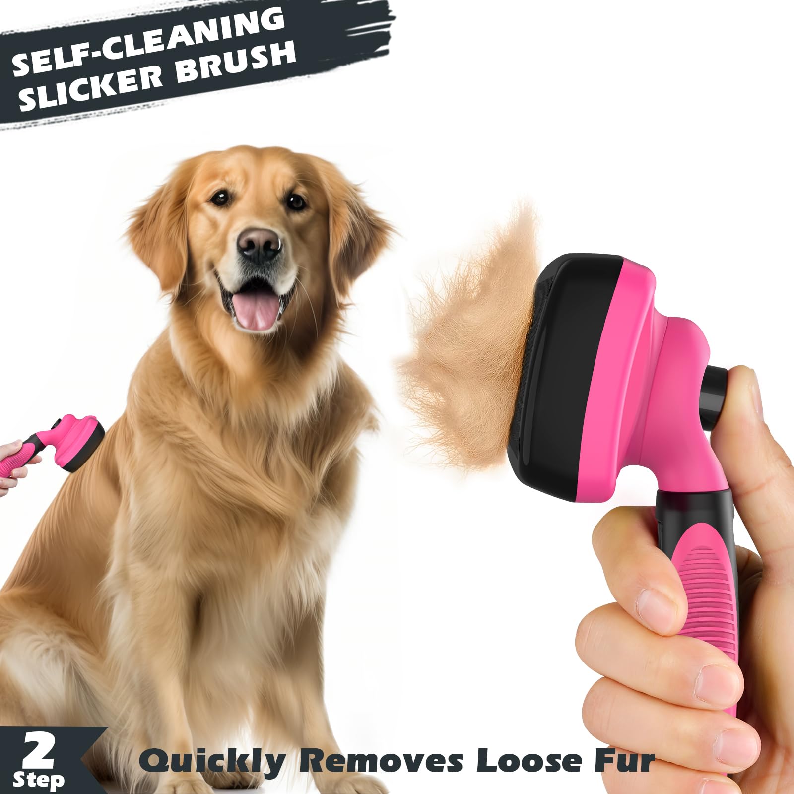 3PCS Self Cleaning Slicker Brush & Pet Grooming Rake & Bath Brush for Dogs,Cats and Horses | Double-Sided Dematting Comb & Skin