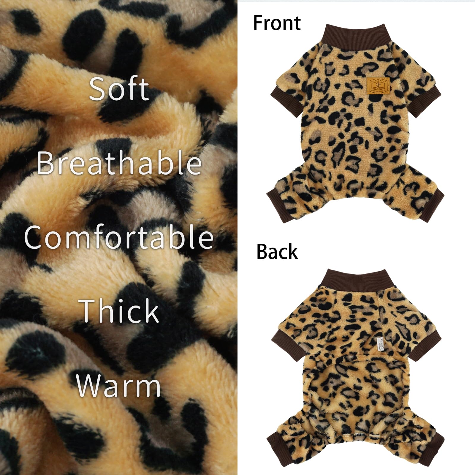 XPUDAC Dog Sweater Leopard Fleece Dog Pajamas for Small Medium Dogs Girl Boy Pet Winter Clothes for Winter Christmas(XX-Large)