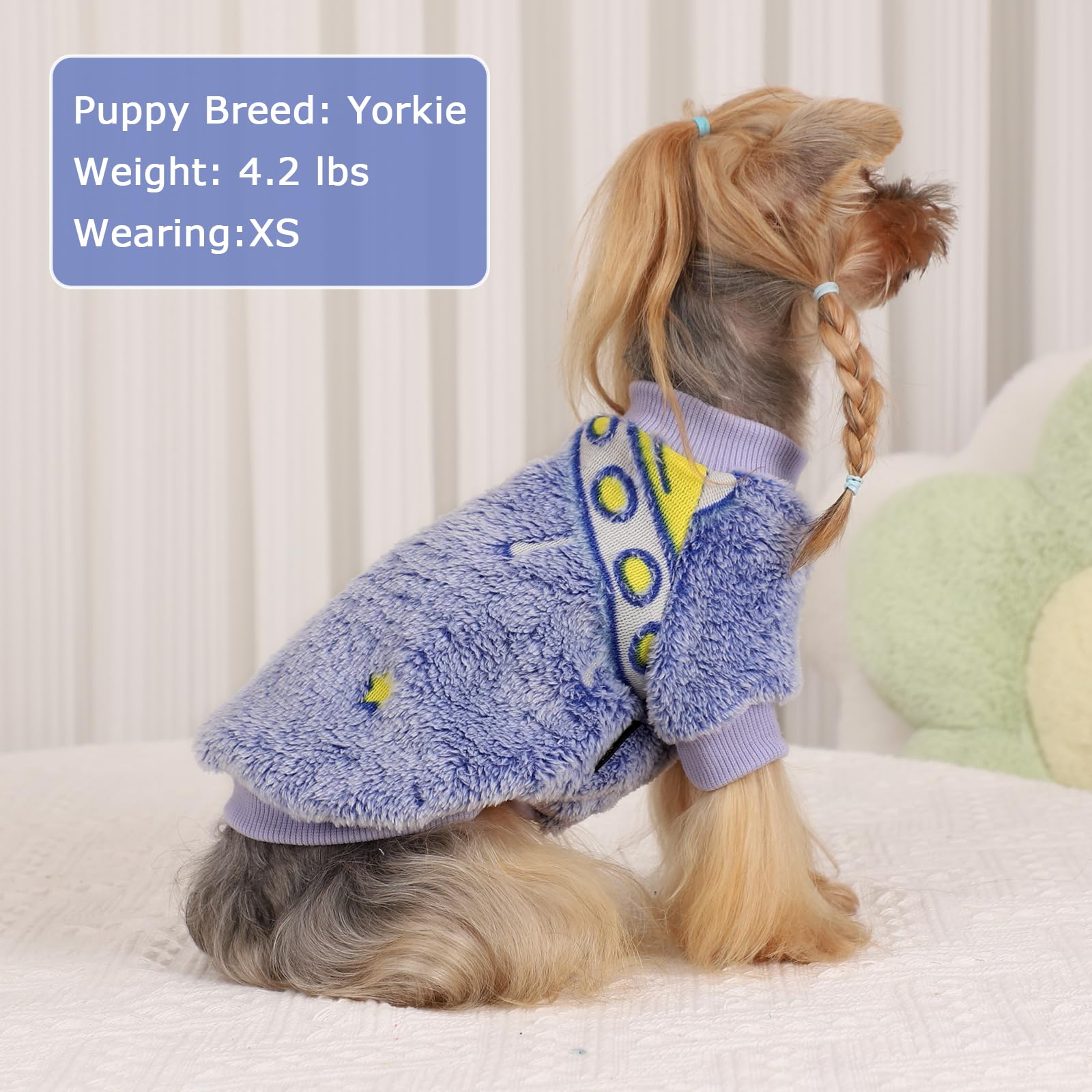 Kosiyi Small Dog Sweater Night Glow Fleece Clothes For Girl Boy, Warm Pullover Sweatshirt, Winter Pet Coat Jacket Cat Costume, F