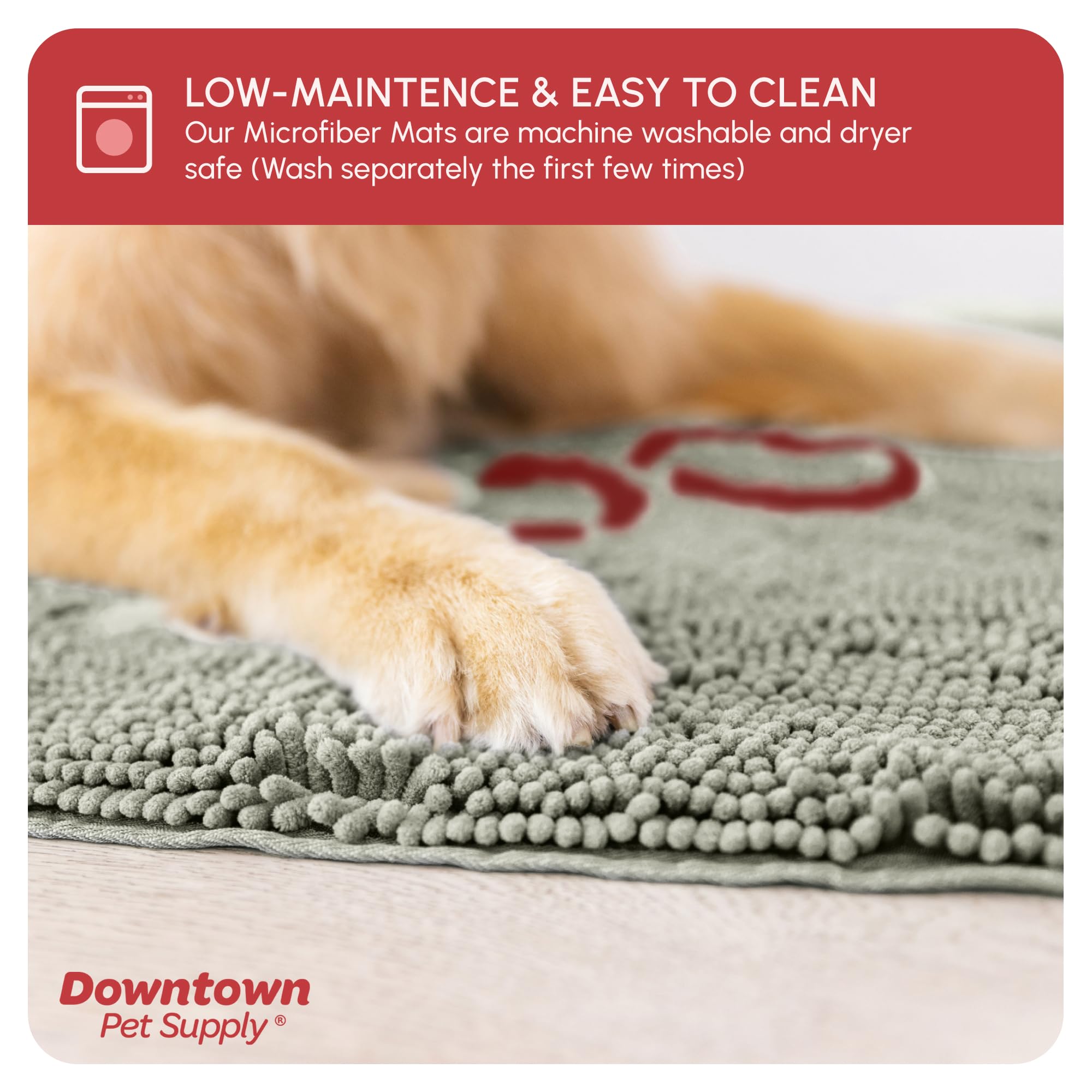 My Doggy Place Microfiber Dog Mat for Muddy Paws, 36 x 26 Light Gray With Paw Print - Absorbent Quick-Drying Cleaning, Washer an