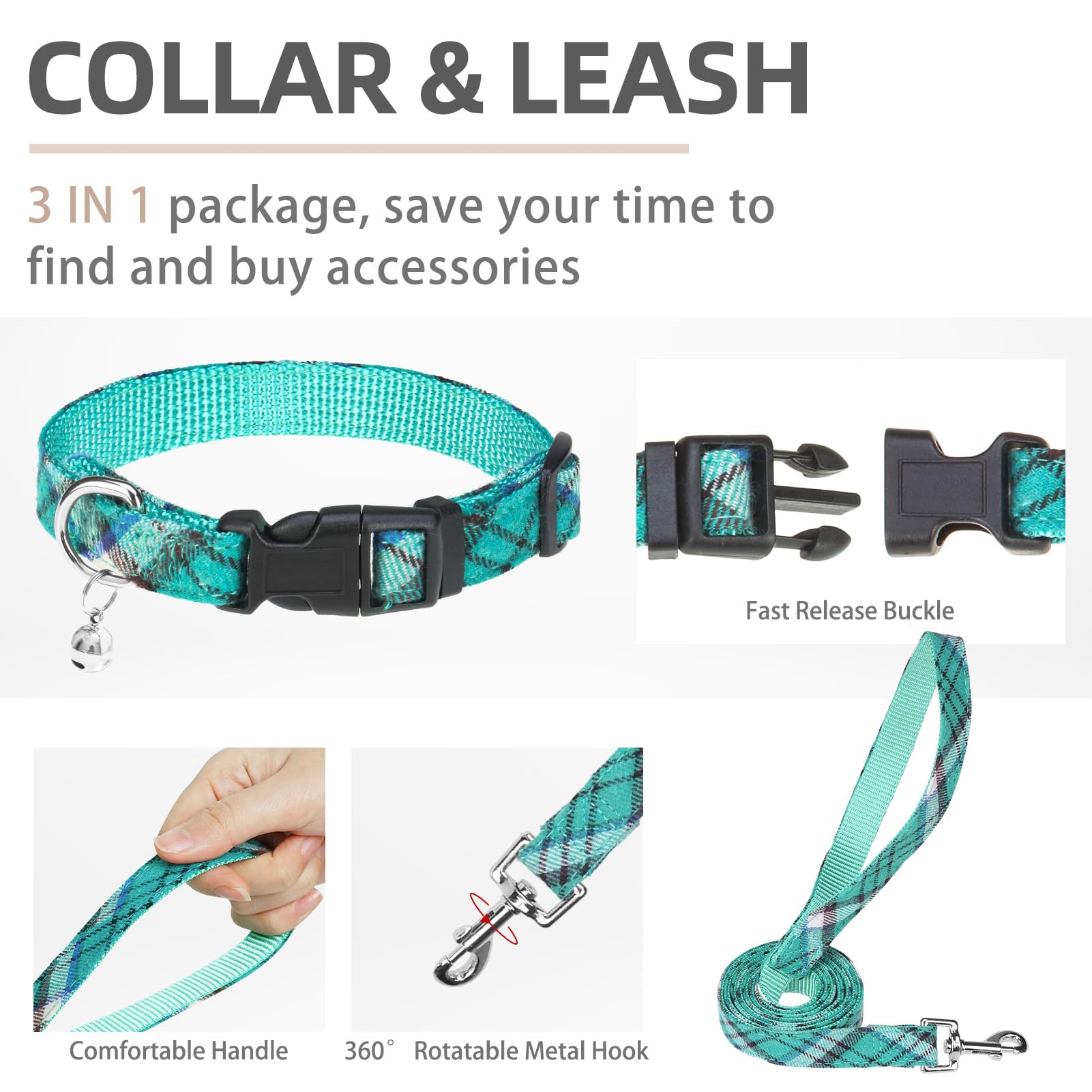 Pupteck Adjustable Dog Harness Collar And Leash Set Step In No Pull Pet Harness For Small Medium Dogs Puppy And Cats Outdoor Walking Running, Soft Mesh Padded Reflective Vest Harnesses, Lake Green Xl